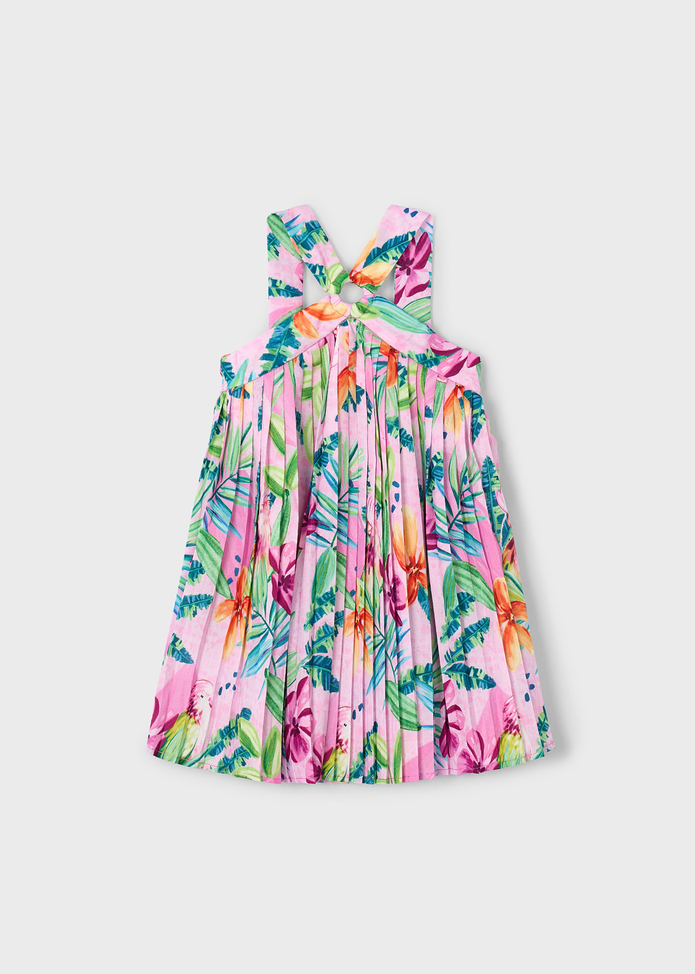 Girl pleated tropical dress