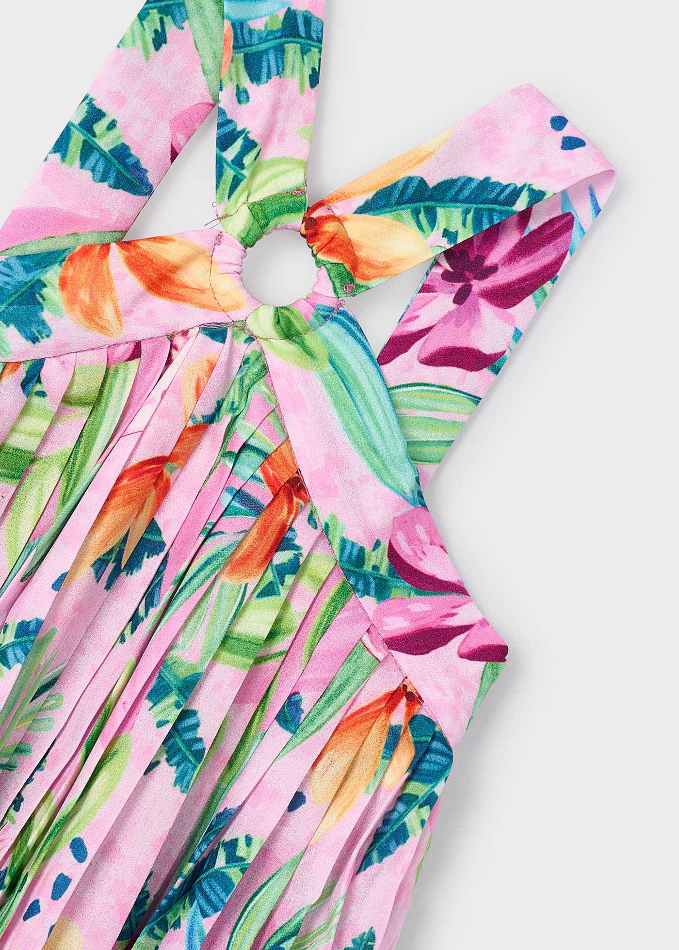 Girl pleated tropical dress