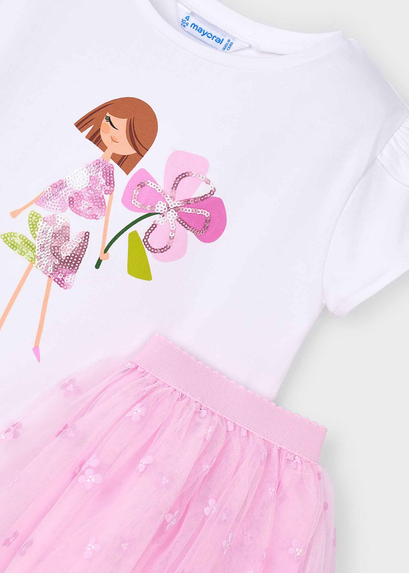 Conjunto falda tul y playera niña