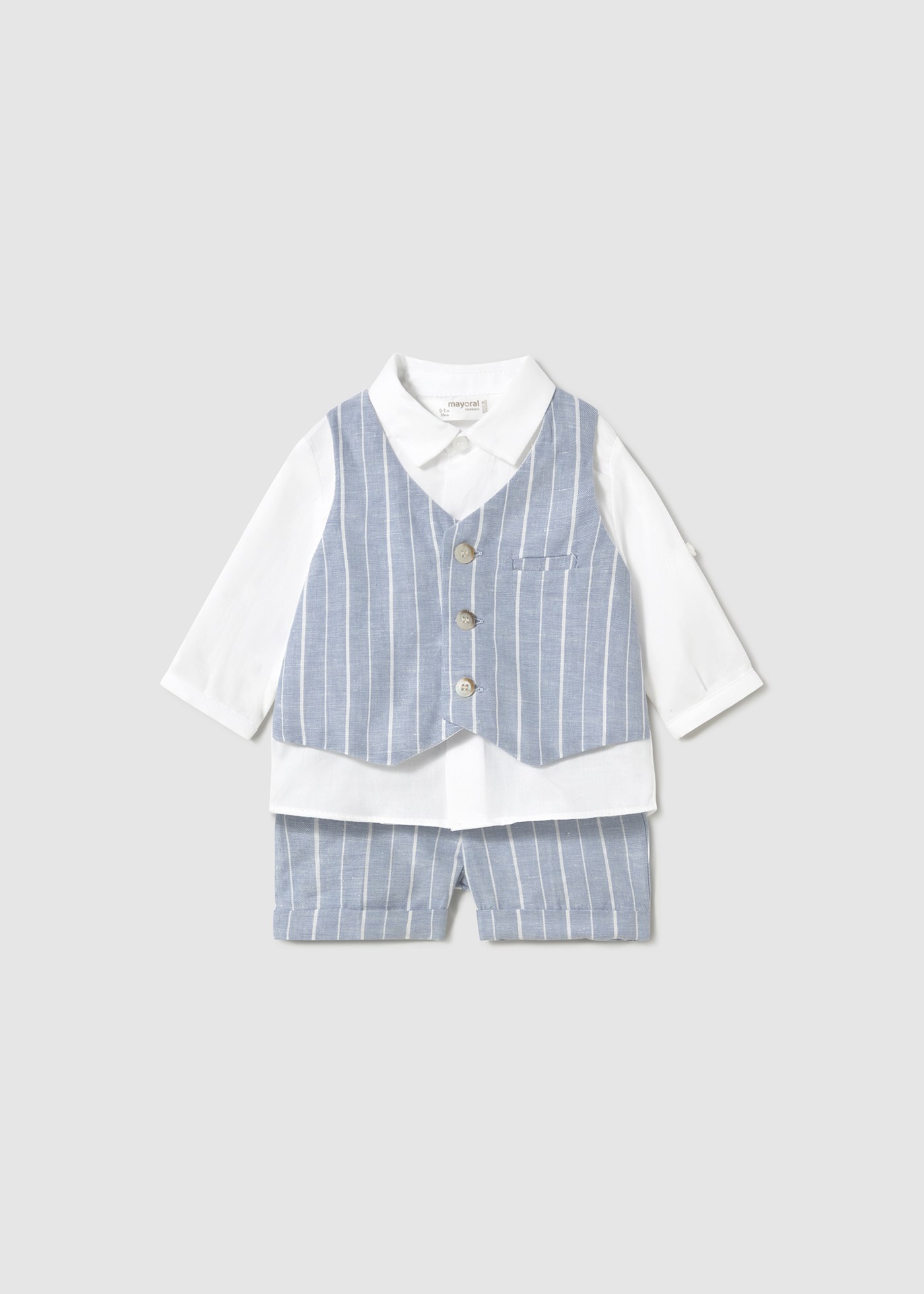 Set pantaloni scurti si camasa cu vesta nou-nascut