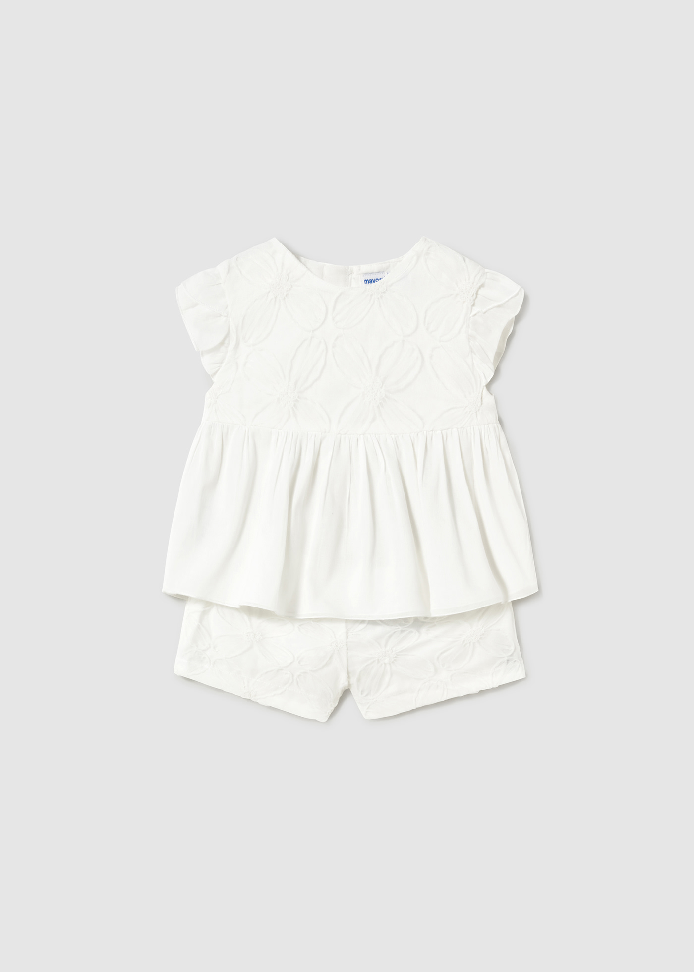 Conjunto pantalón corto y blusón tul bordado bebé