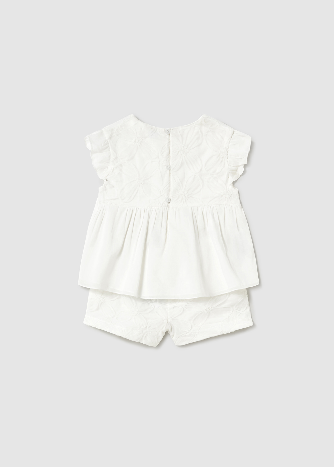 Conjunto pantalón corto y blusón tul bordado bebé