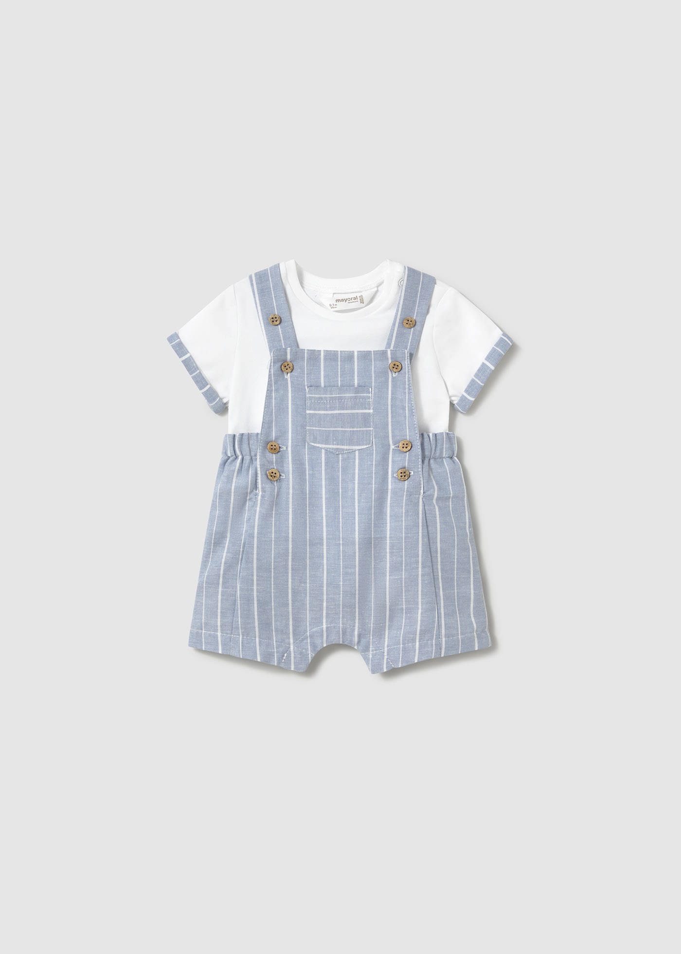 Newborn boy striped linen dungarees and t-shirt set