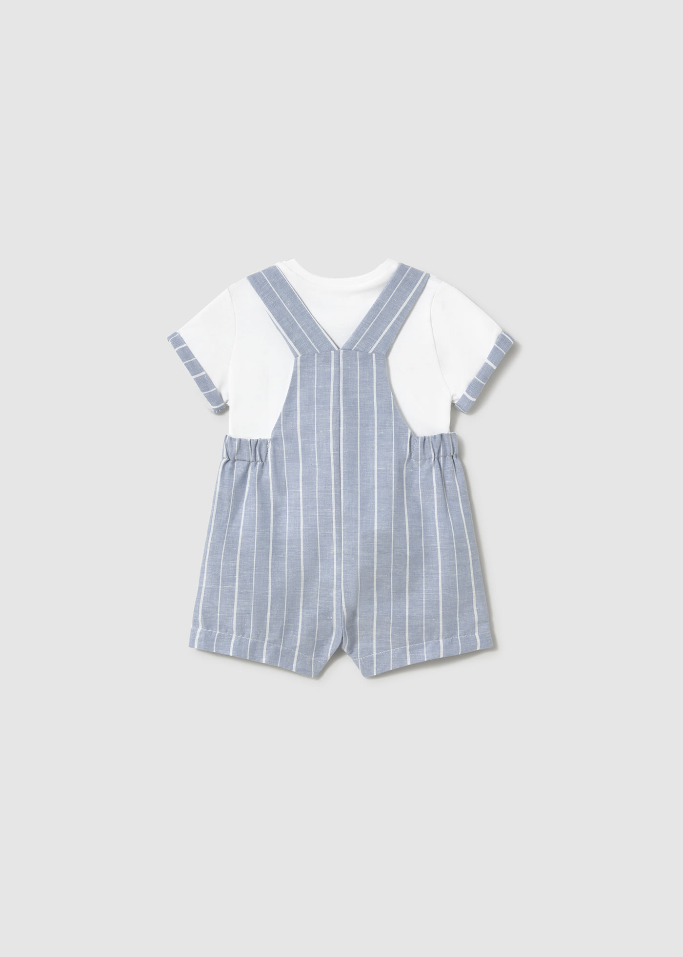 Newborn boy striped linen dungarees and t-shirt set