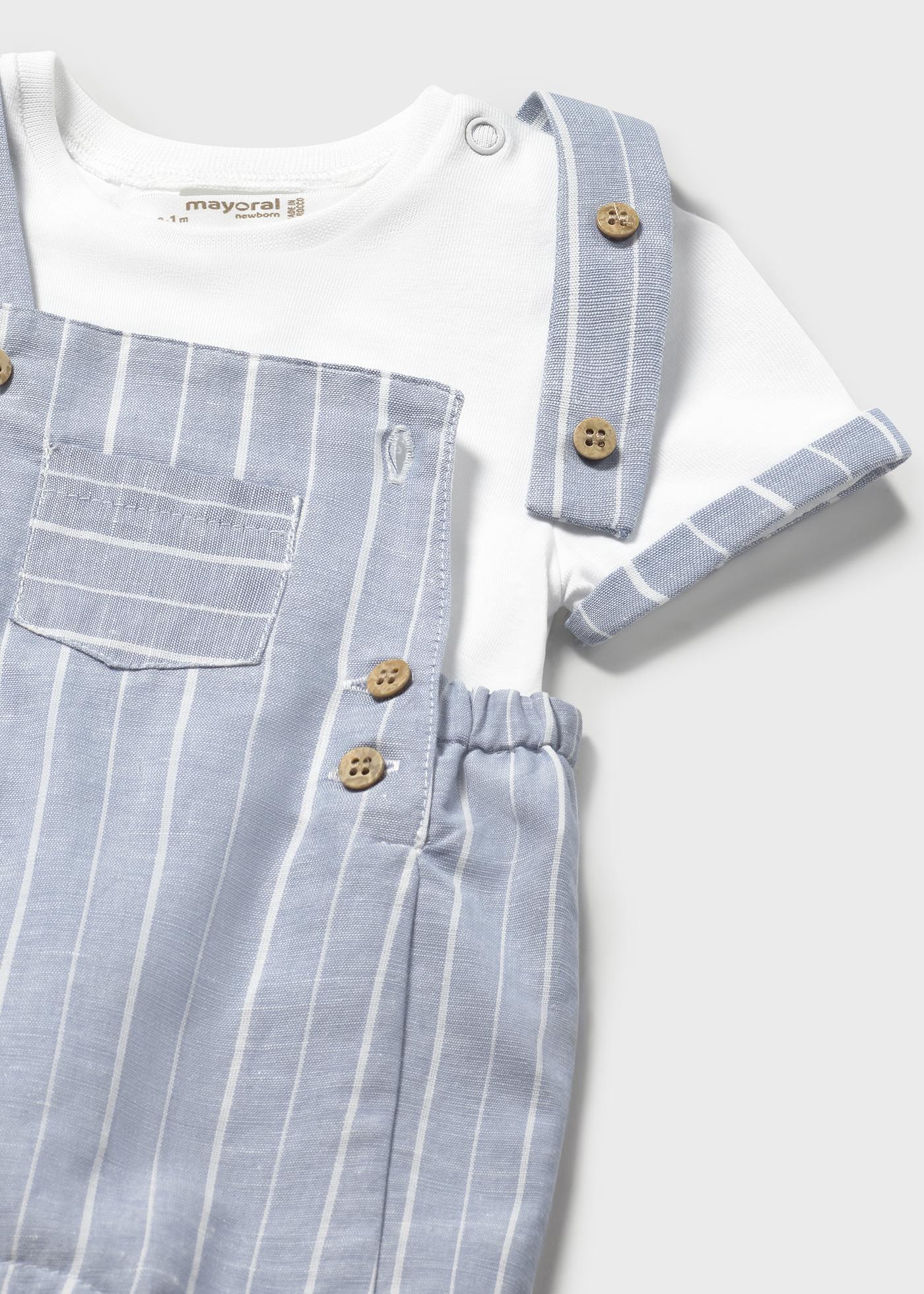 Newborn boy striped linen dungarees and t-shirt set