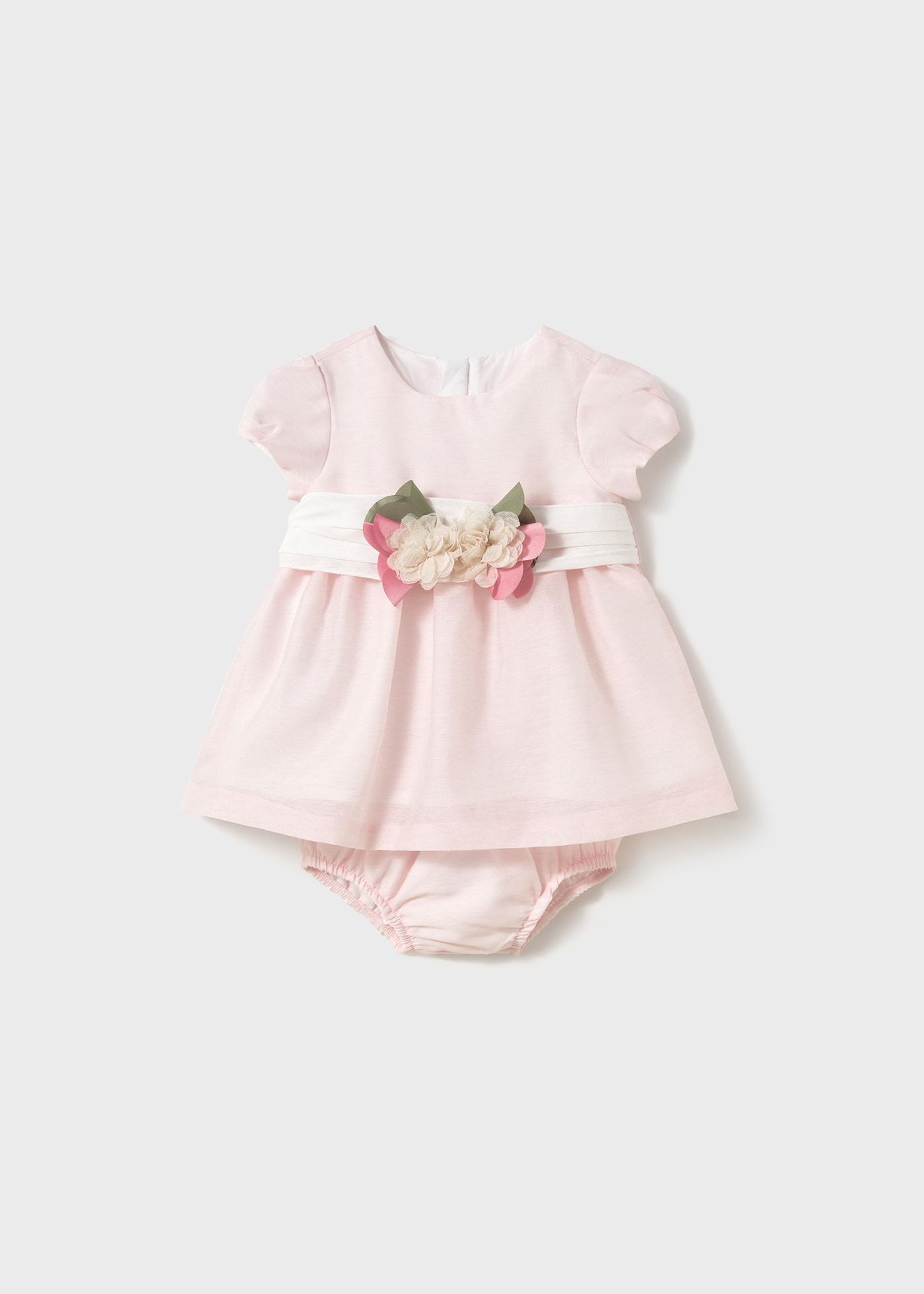 Newborn girl dress with nappy cover and sash