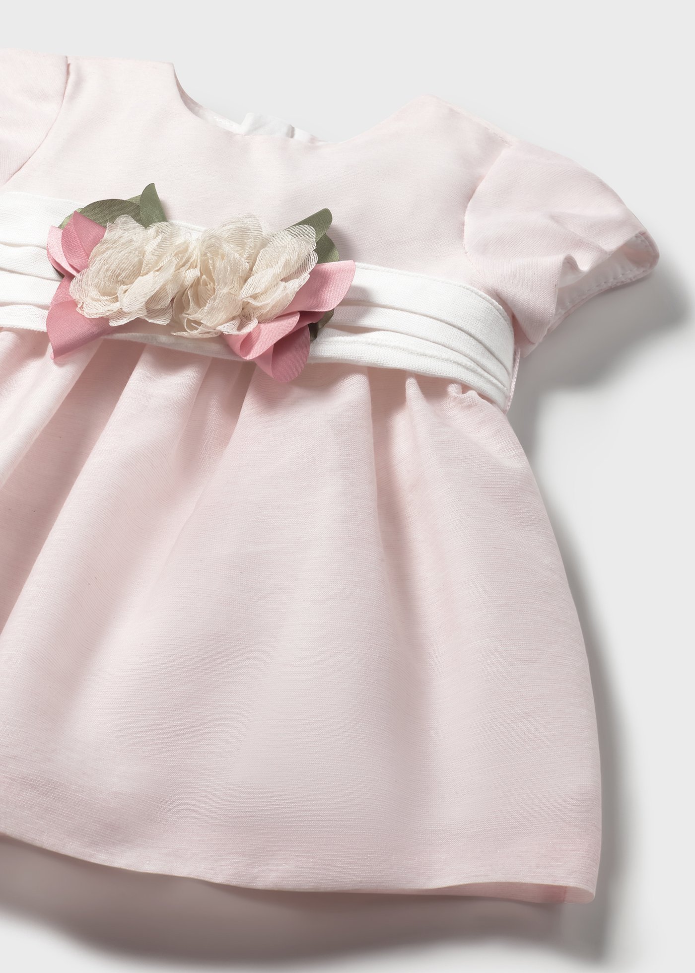 Newborn girl dress with nappy cover and sash