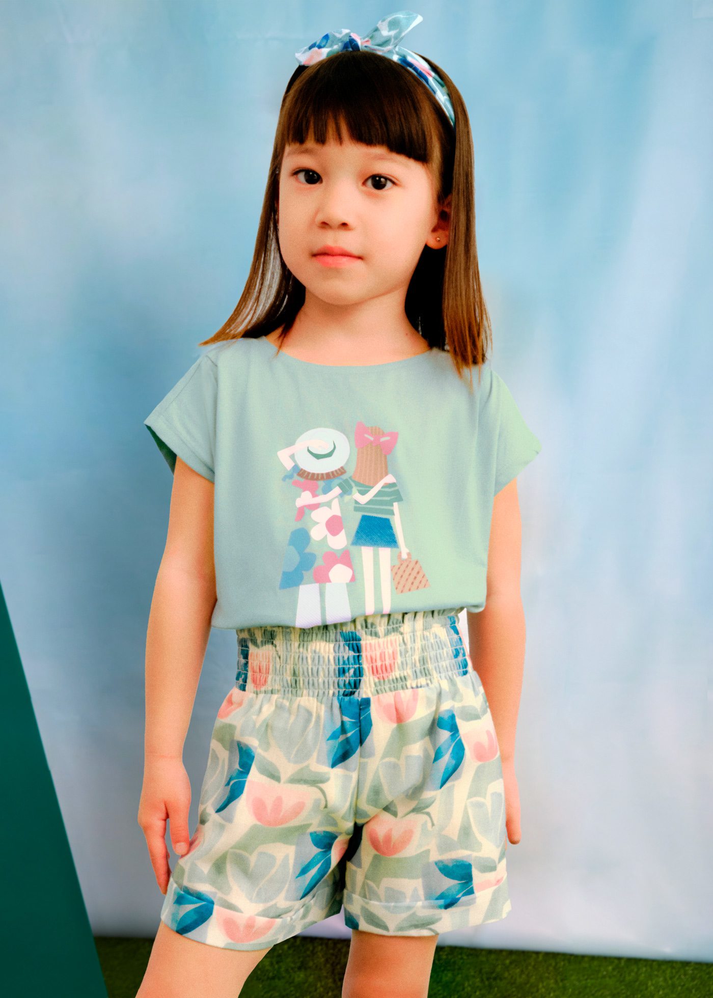 Girl print top with headband