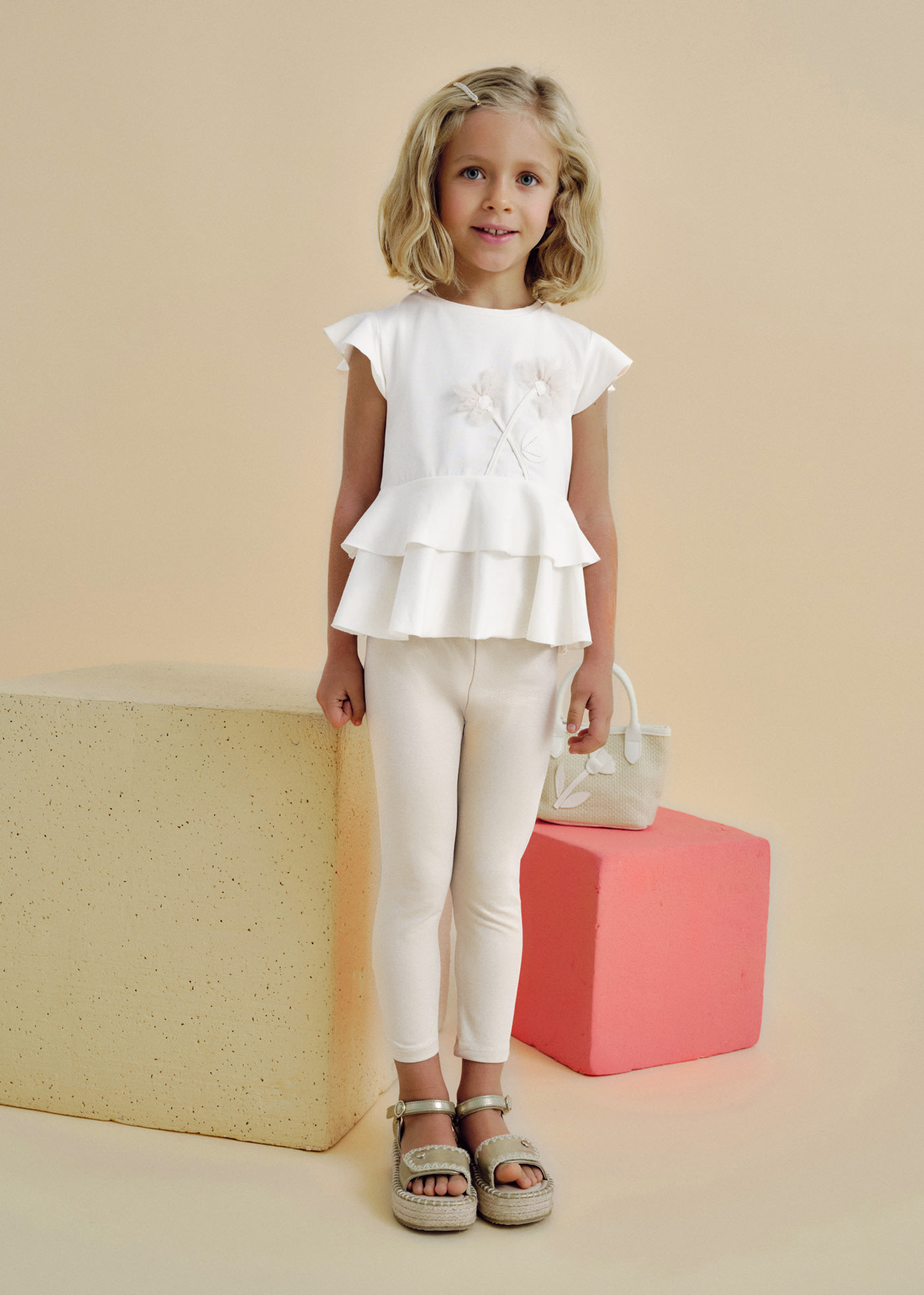 Set colanti si tricou flori fetita