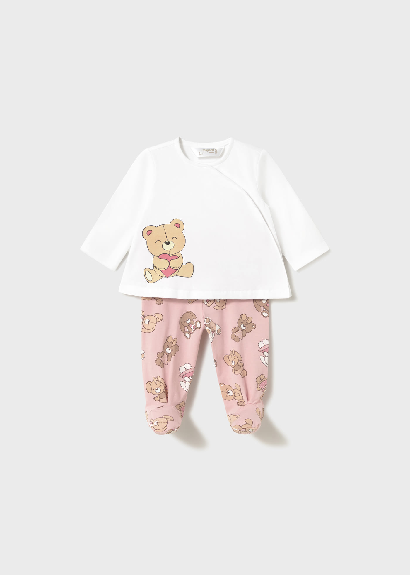 Conjunto calças com pés e camisola recém nascida