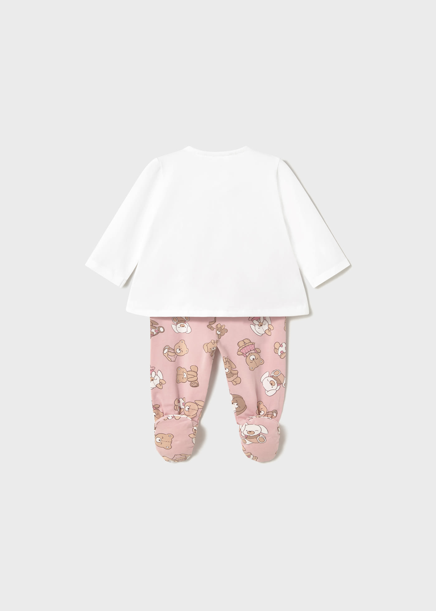 Conjunto calças com pés e camisola recém nascida