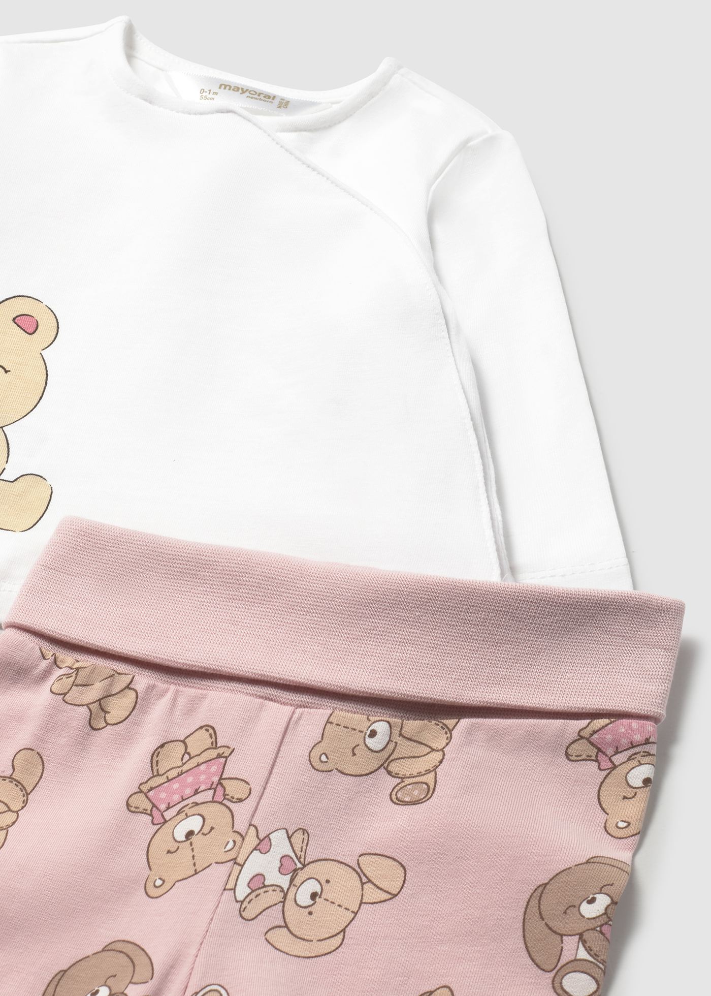 Conjunto calças com pés e camisola recém nascida