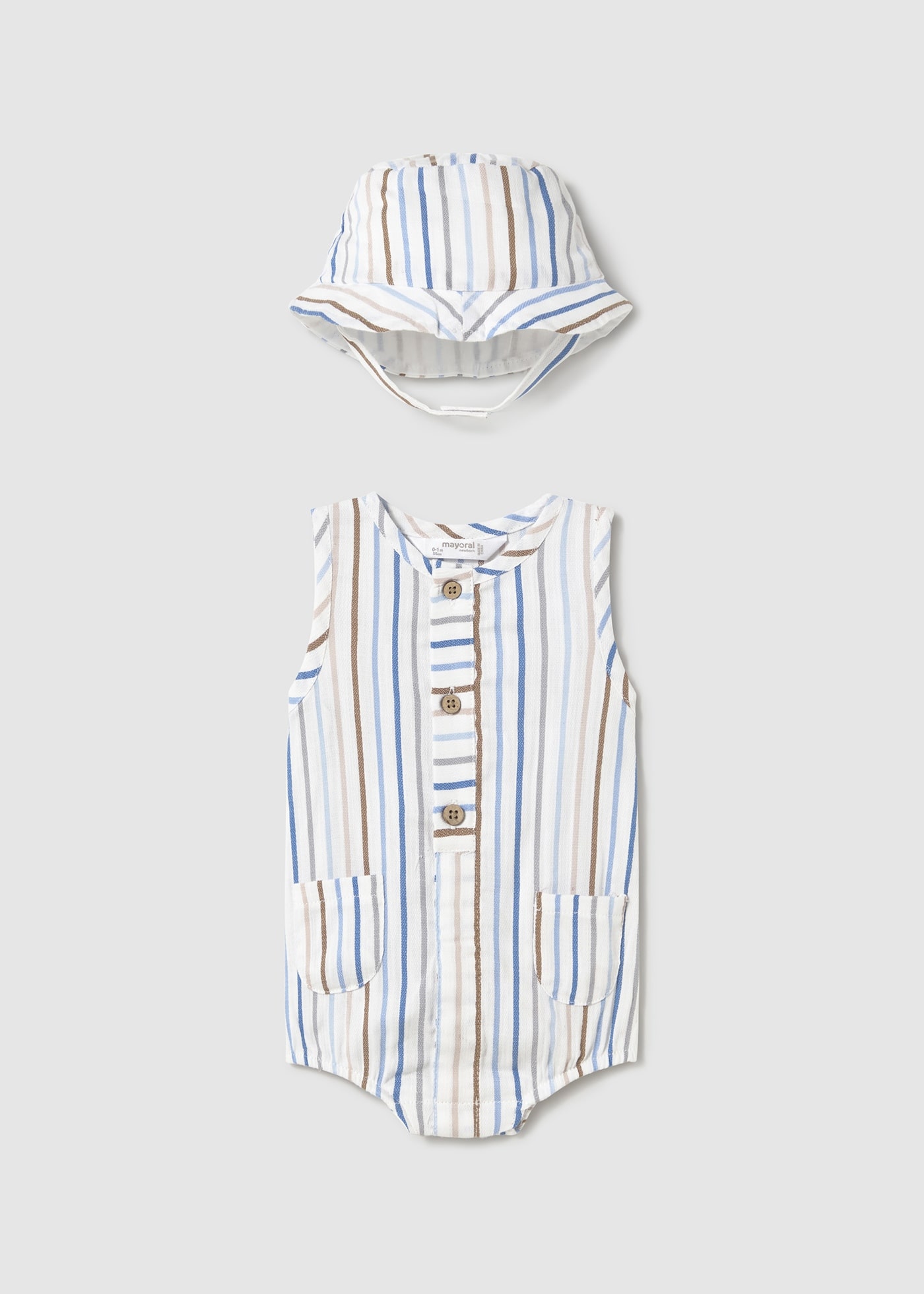 Newborn boy striped romper with bonnet