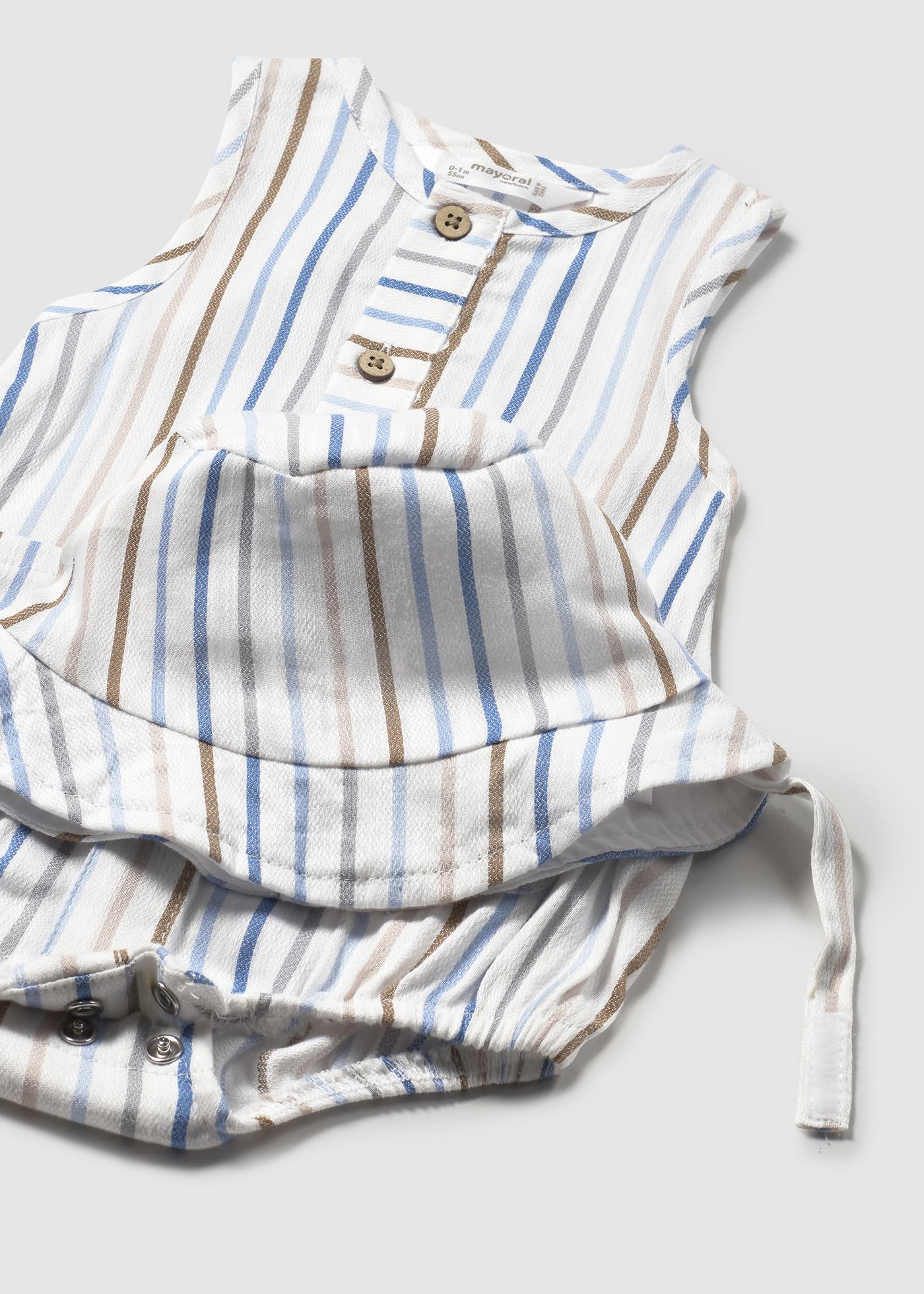 Newborn boy striped romper with bonnet