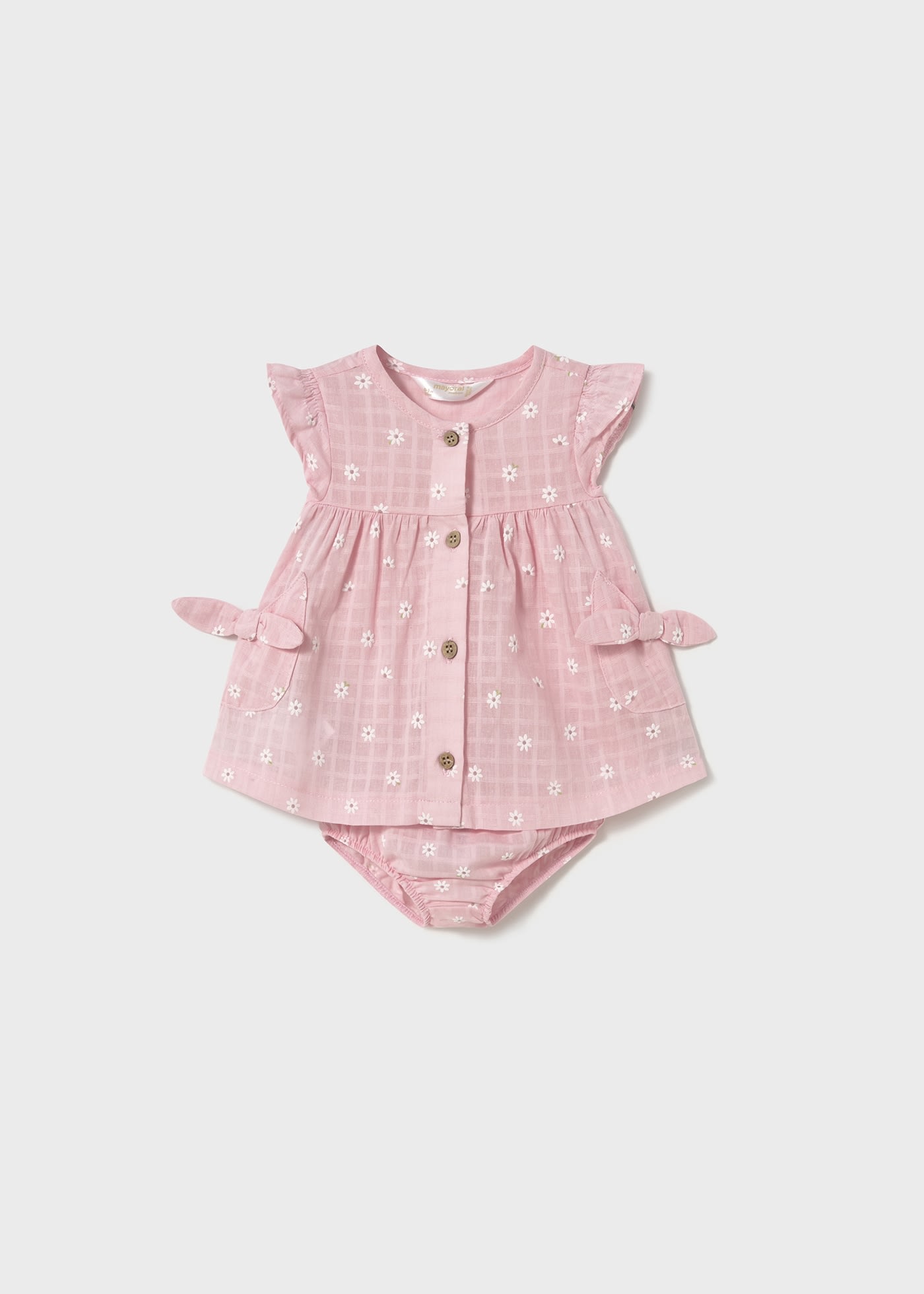 Newborn girl button down dress with nappy cover