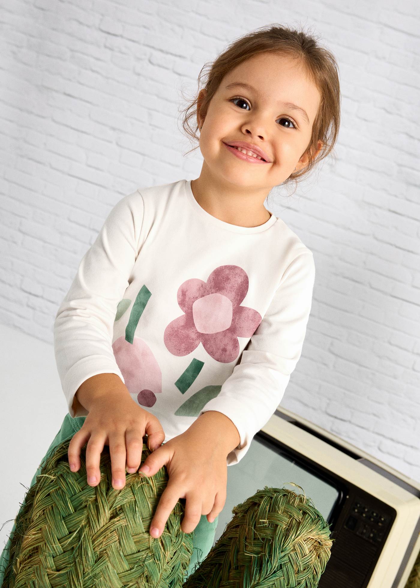 Maglietta manica lunga fiori bambina