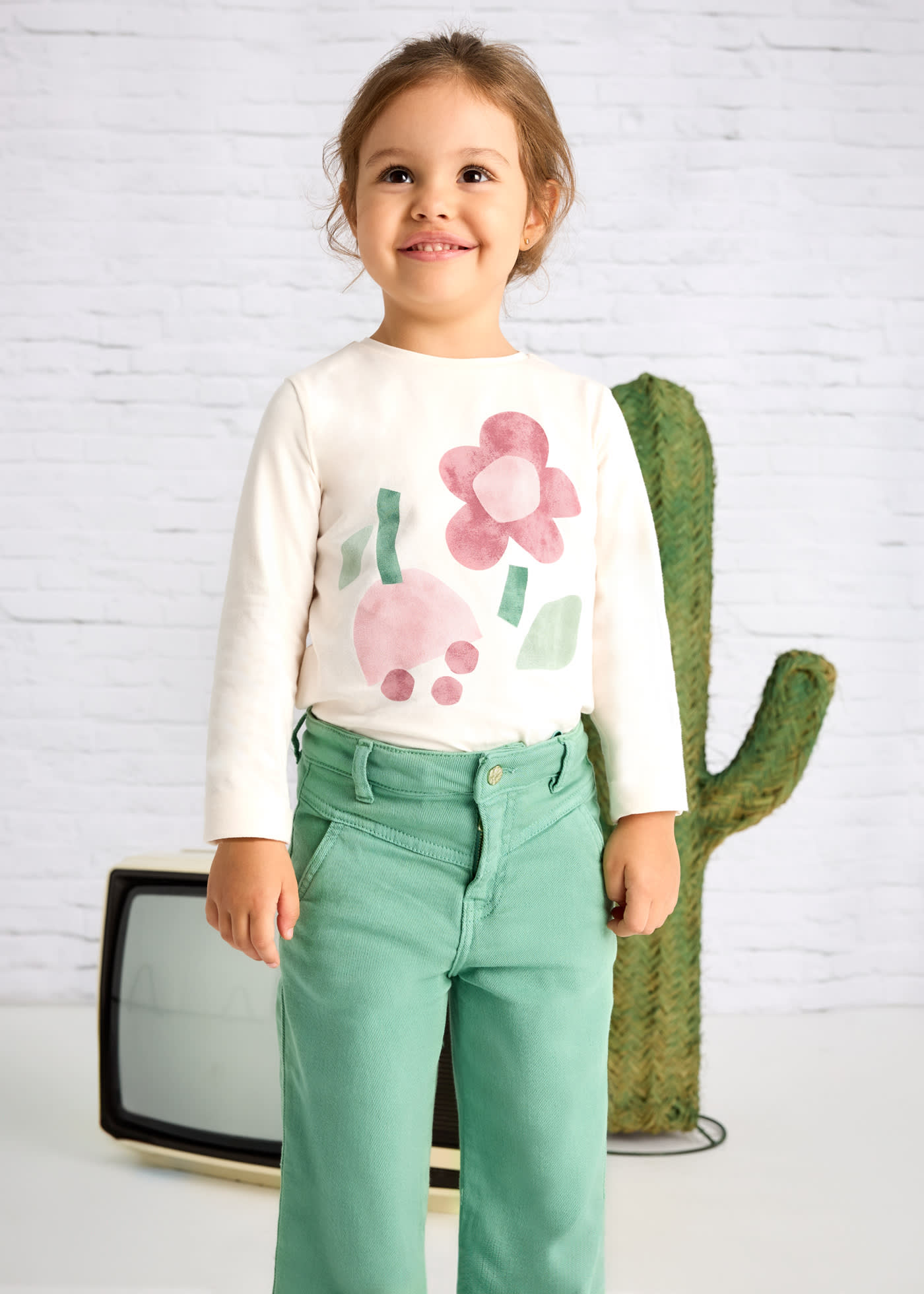 Maglietta manica lunga fiori bambina