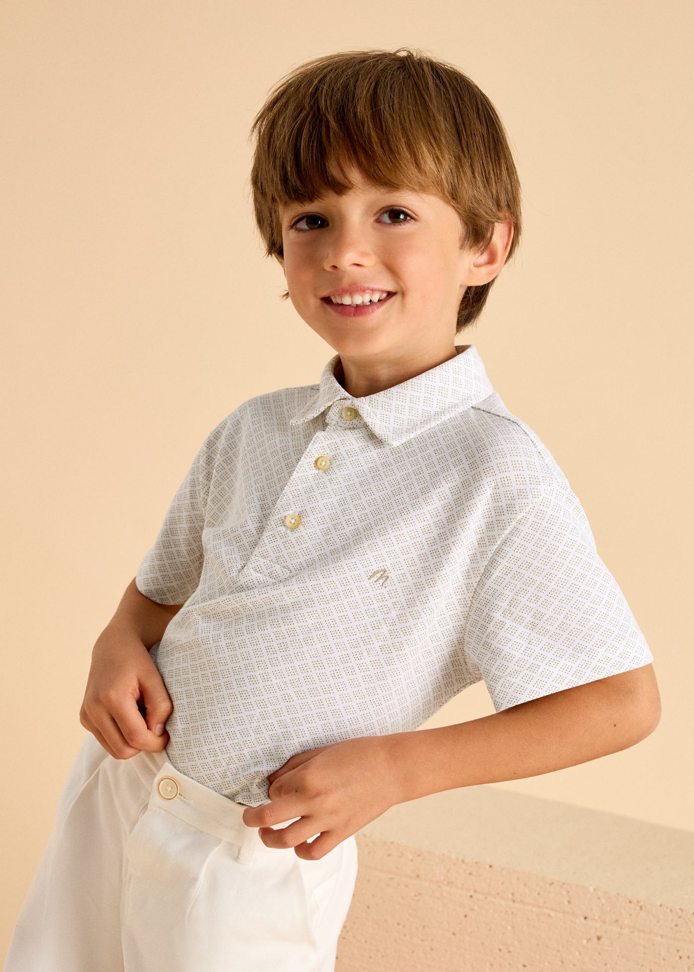 Boy geometric print polo shirt