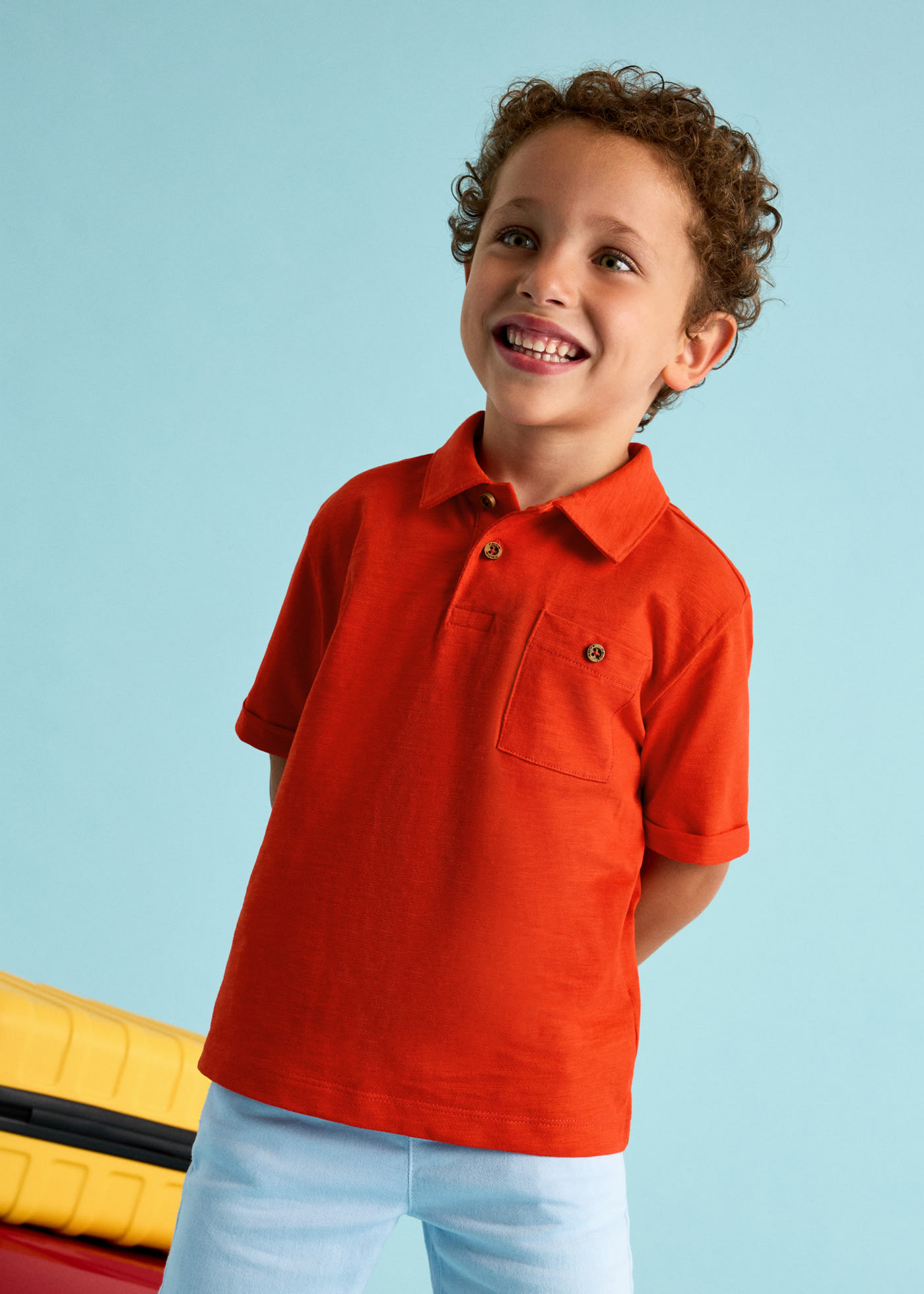 Boy lightweight fabric polo shirt with pocket