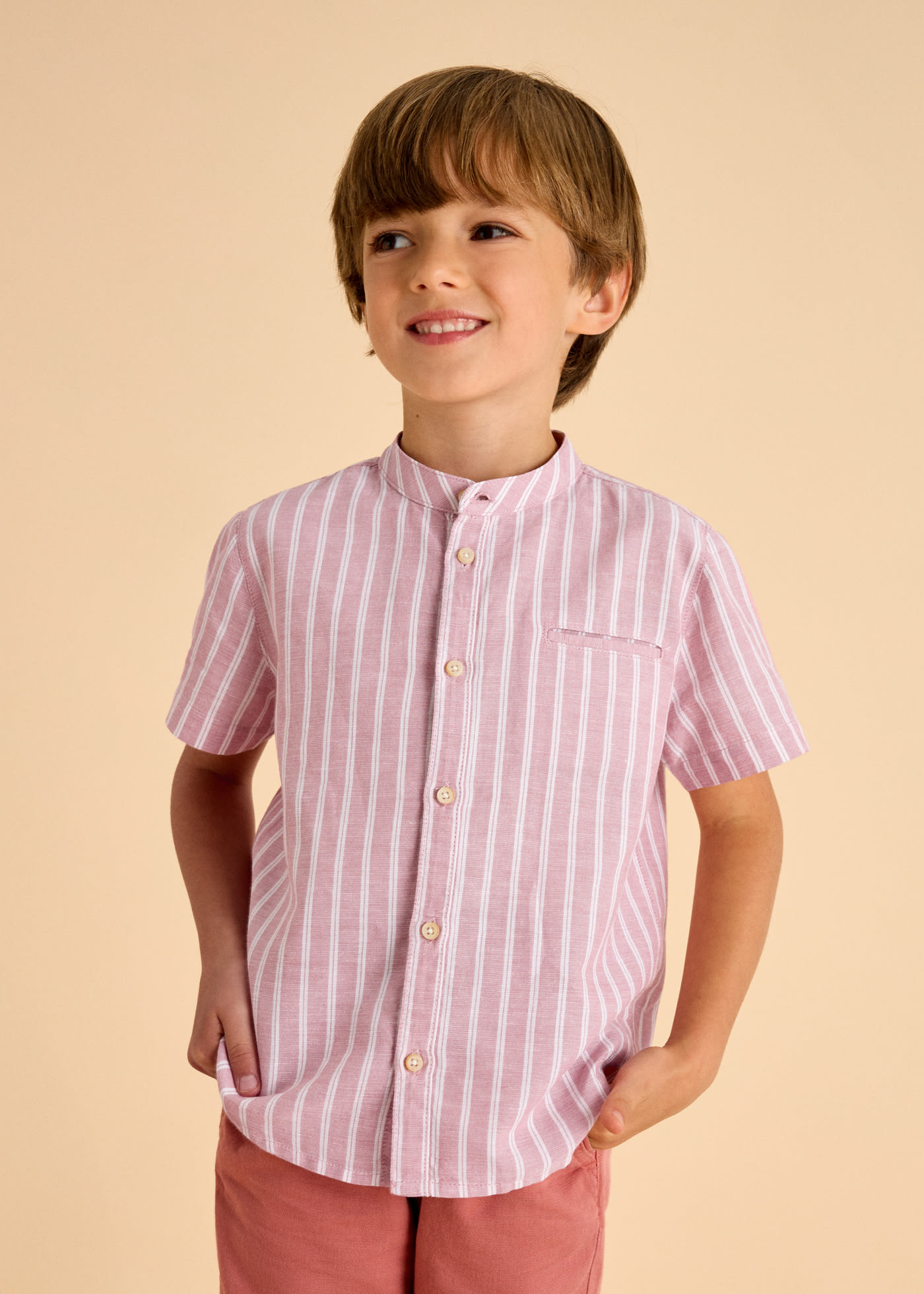 Camicia colletto coreana lino bambino