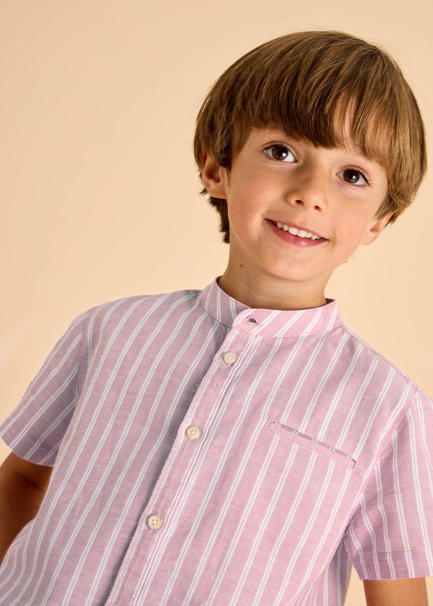 Boy Linen Mandarin Collar Shirt