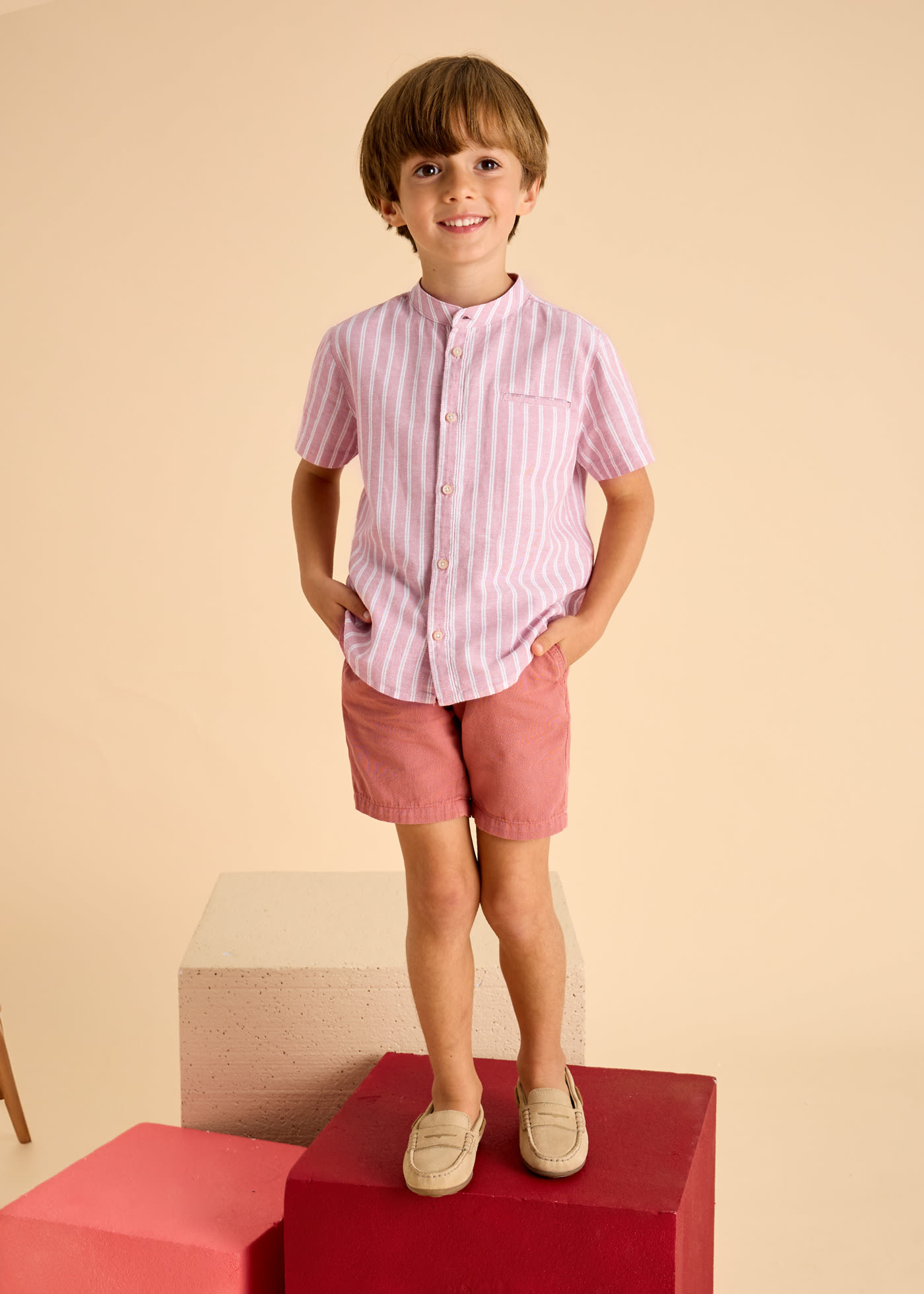 Boy Linen Mandarin Collar Shirt