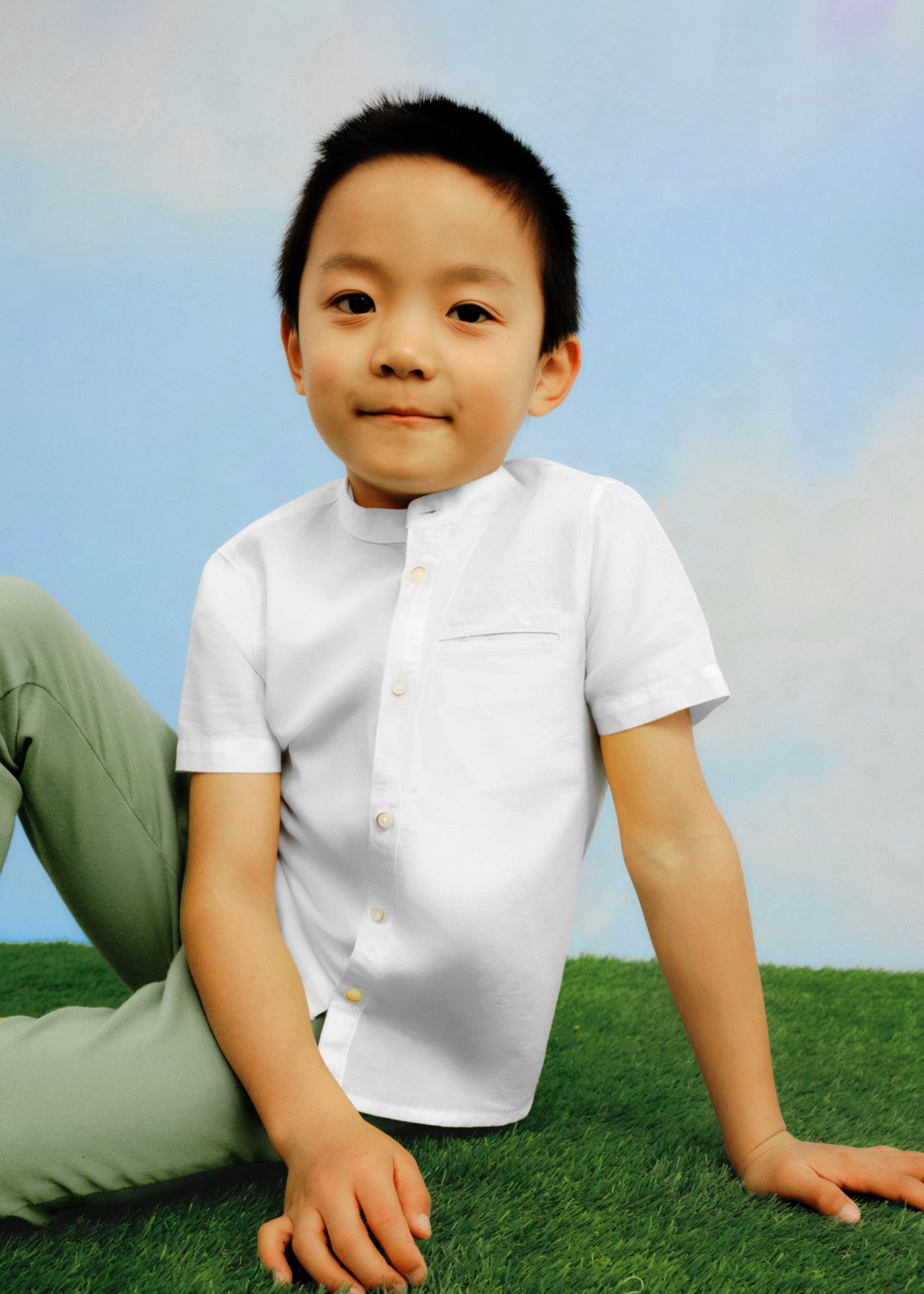 Camicia colletto coreana lino bambino