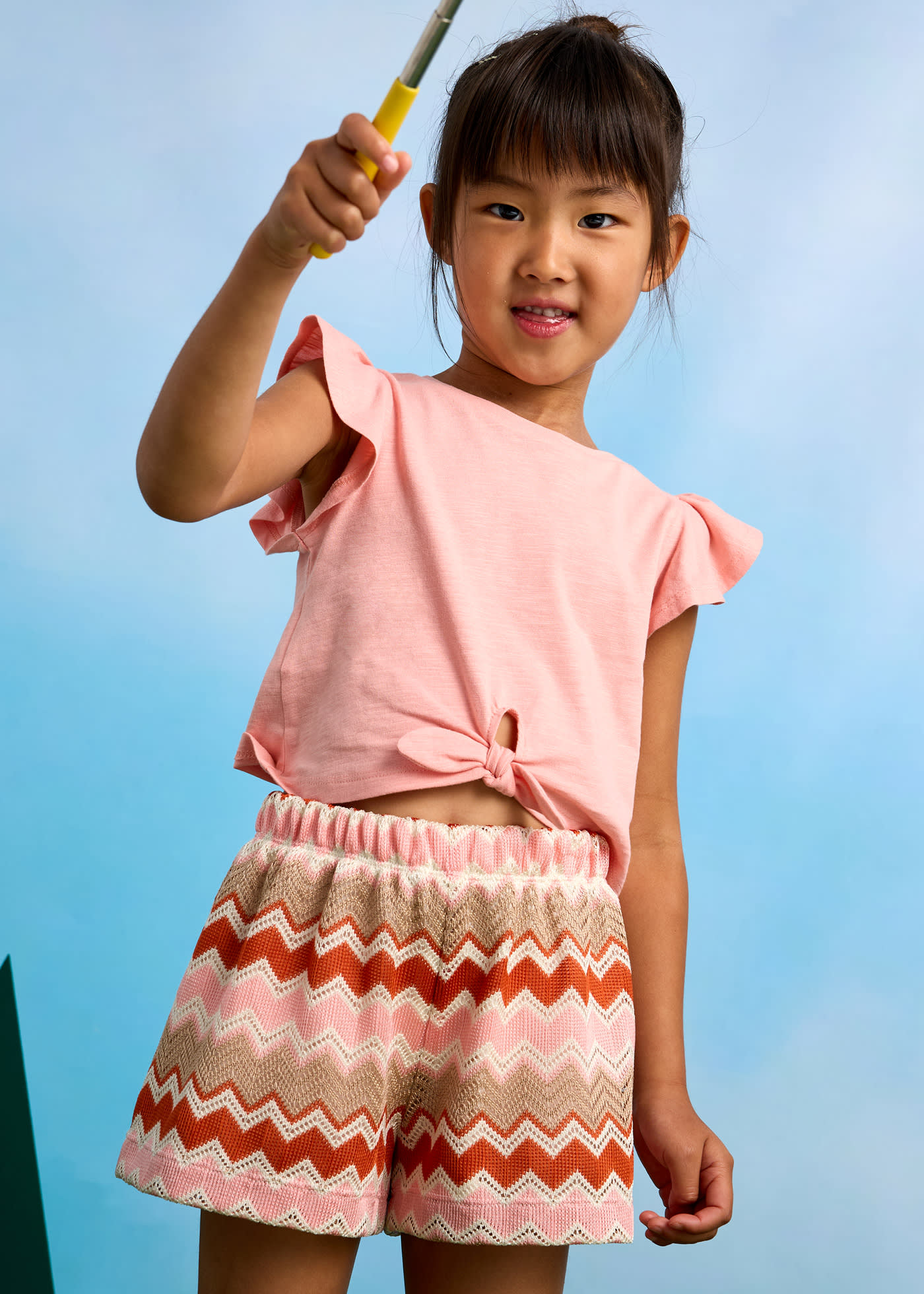 Girl Zigzag Print Shorts and T-Shirt Set