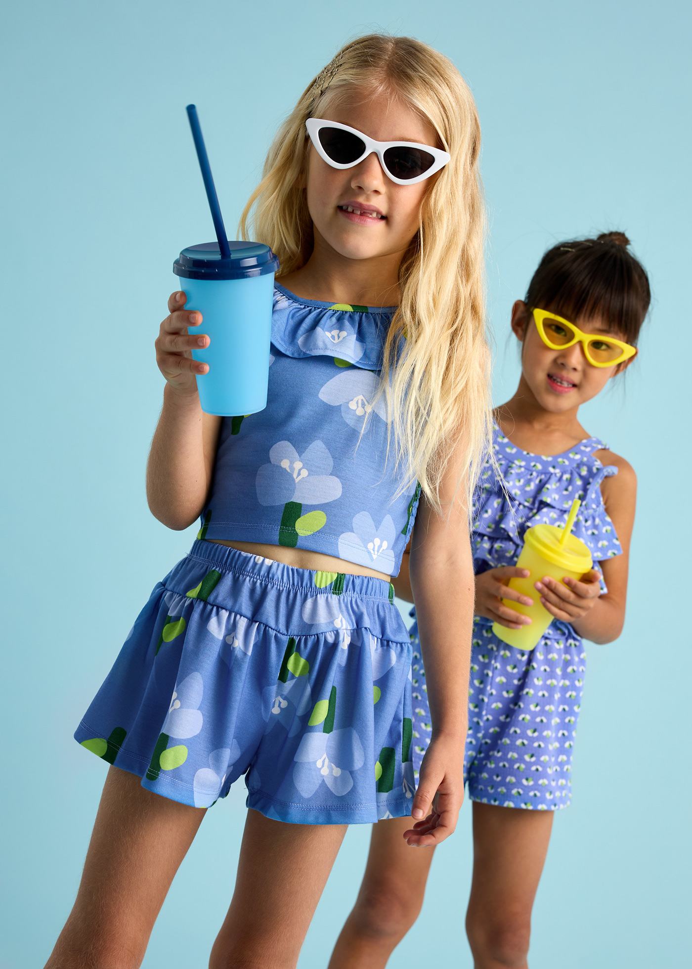 Conjunto short y playera flores niña