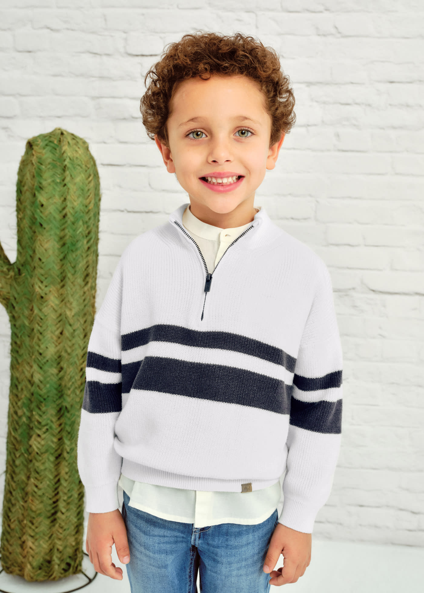 Boy striped quarter zip jumper