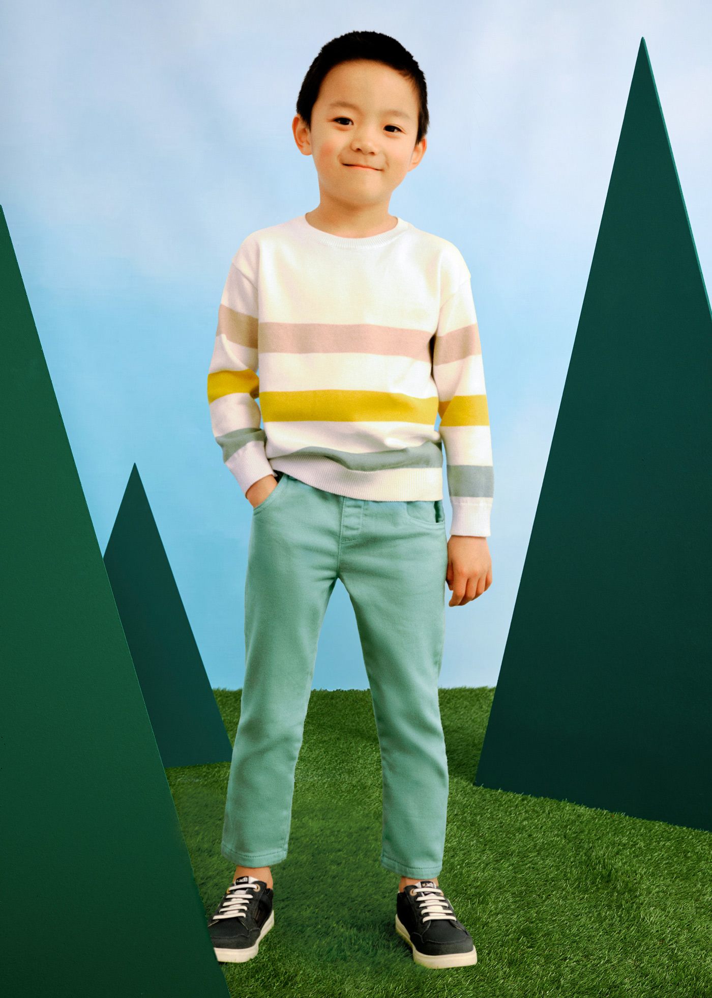 Boy twill trousers with drawstring