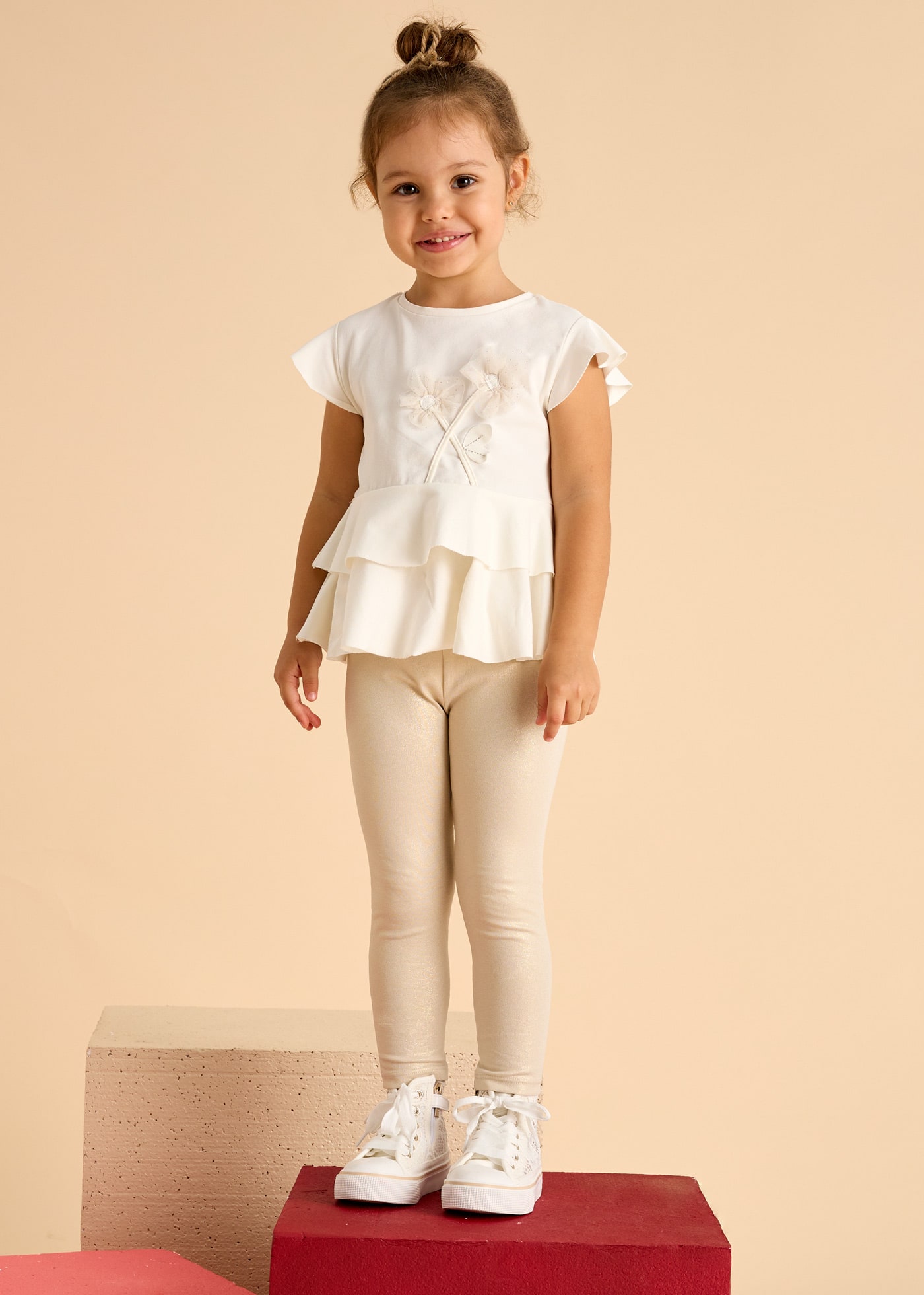 Set colanti si tricou flori fetita