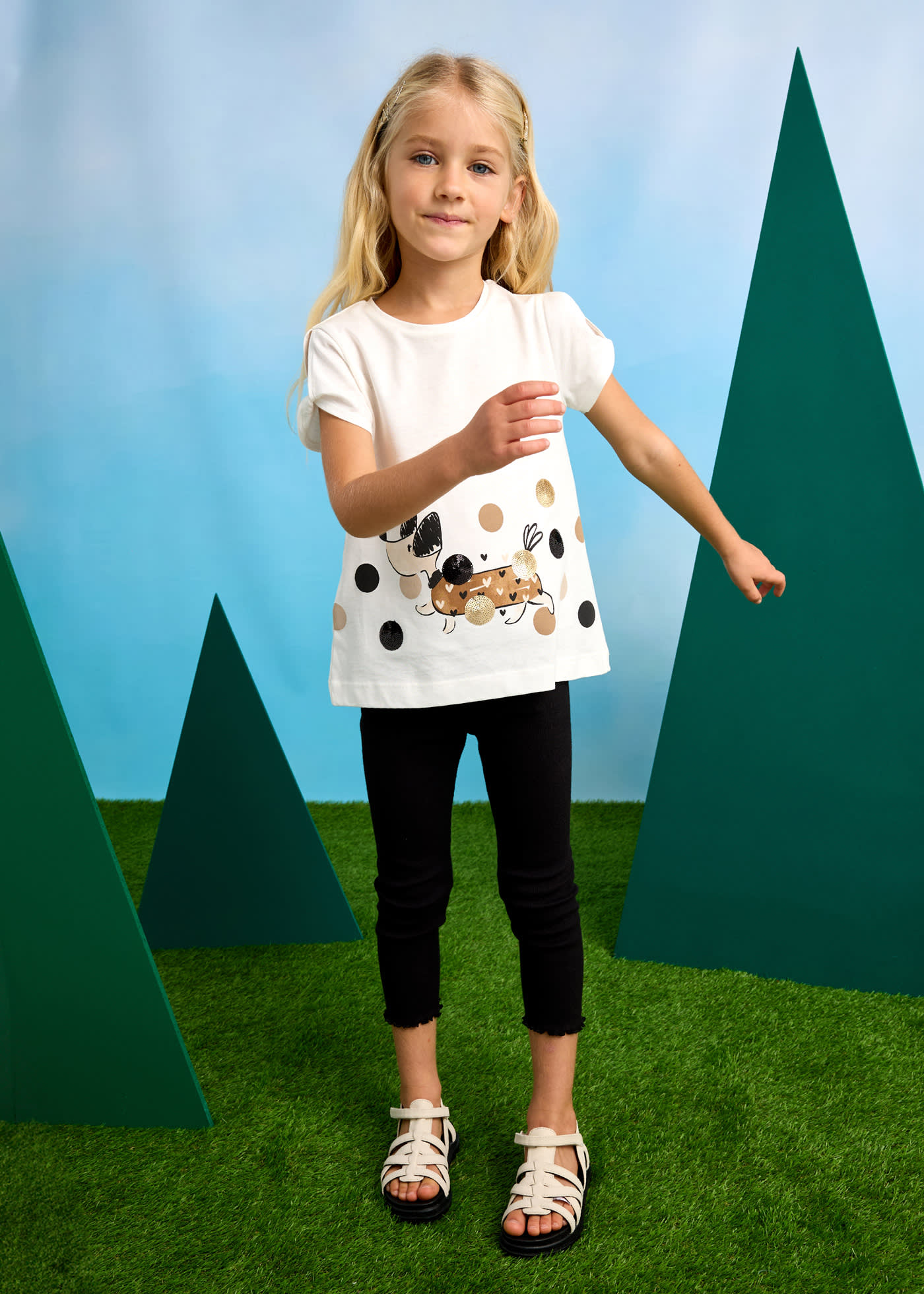 Set colanti si tricou caine fetita