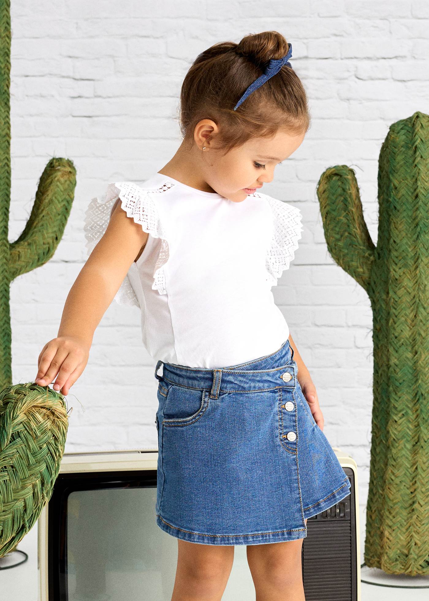 Fusta denim detaliu plisat fetita