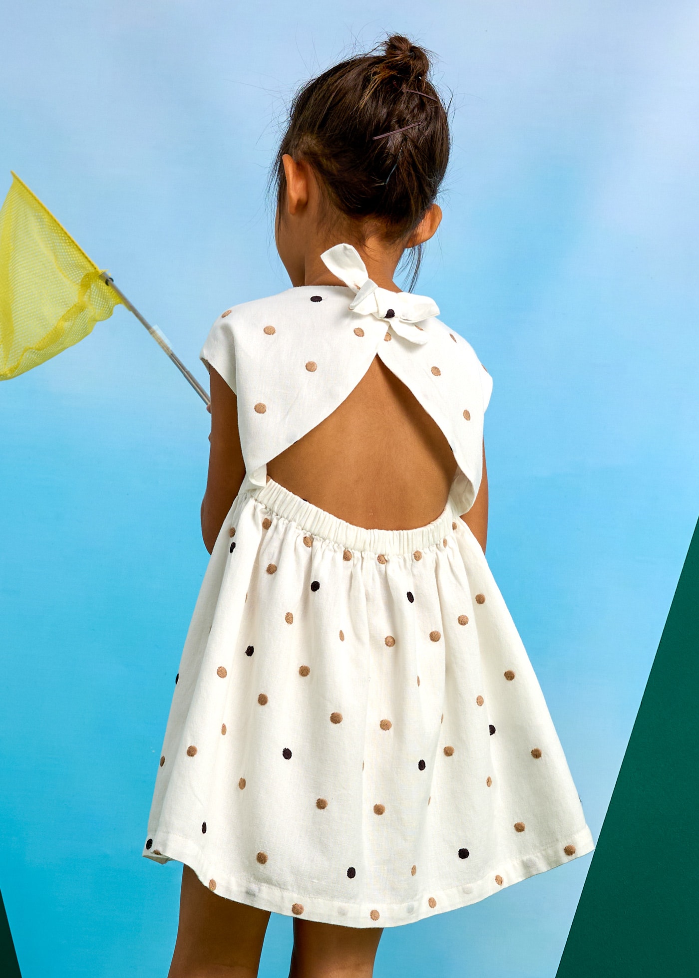 Girl embroidered polka dot dress