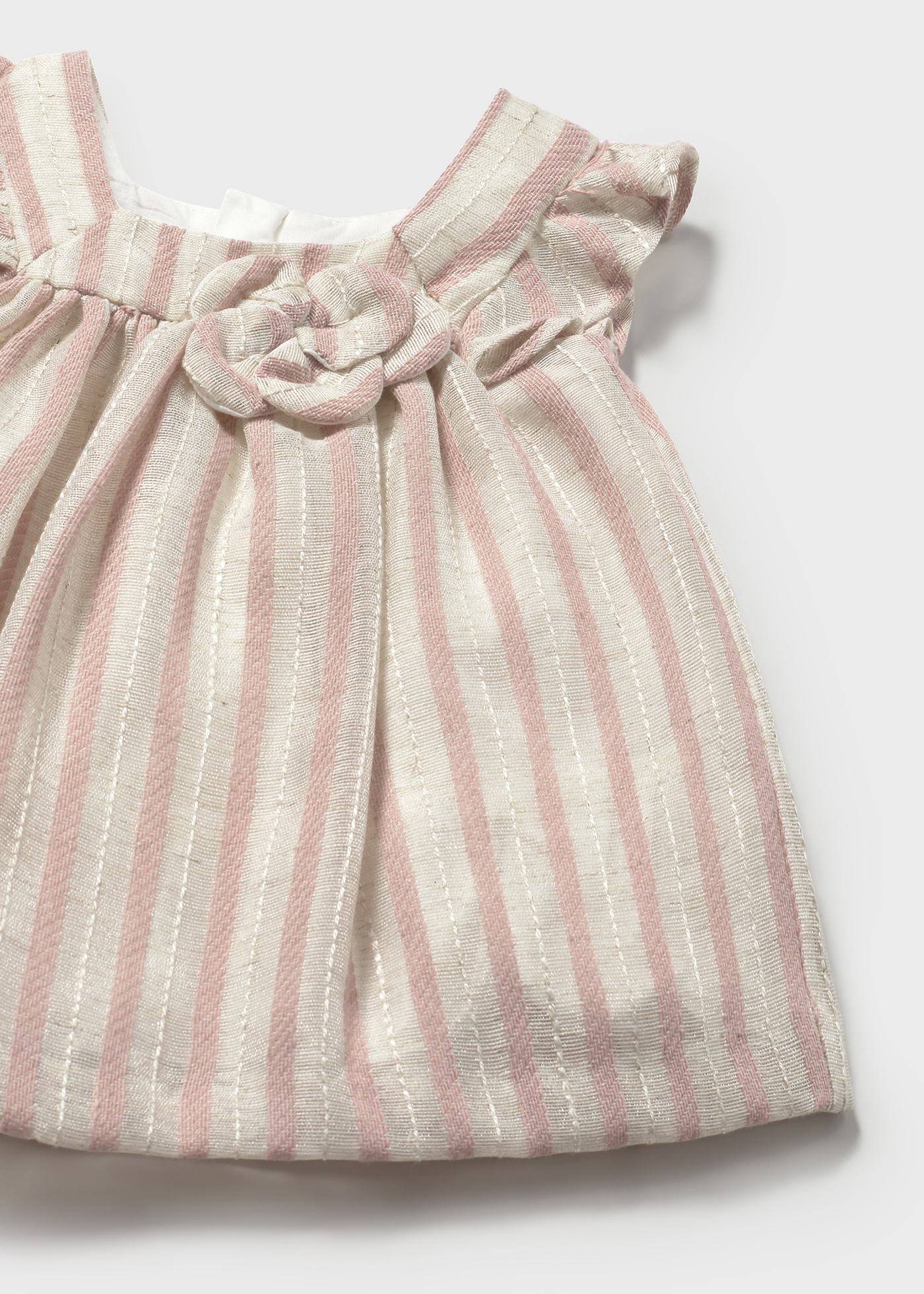 Vestido com tapa fraldas riscas linho recém nascida