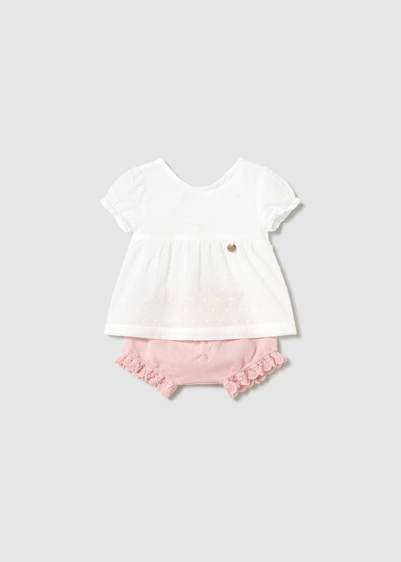 Completo copri pannolino tricot e maglietta neonata