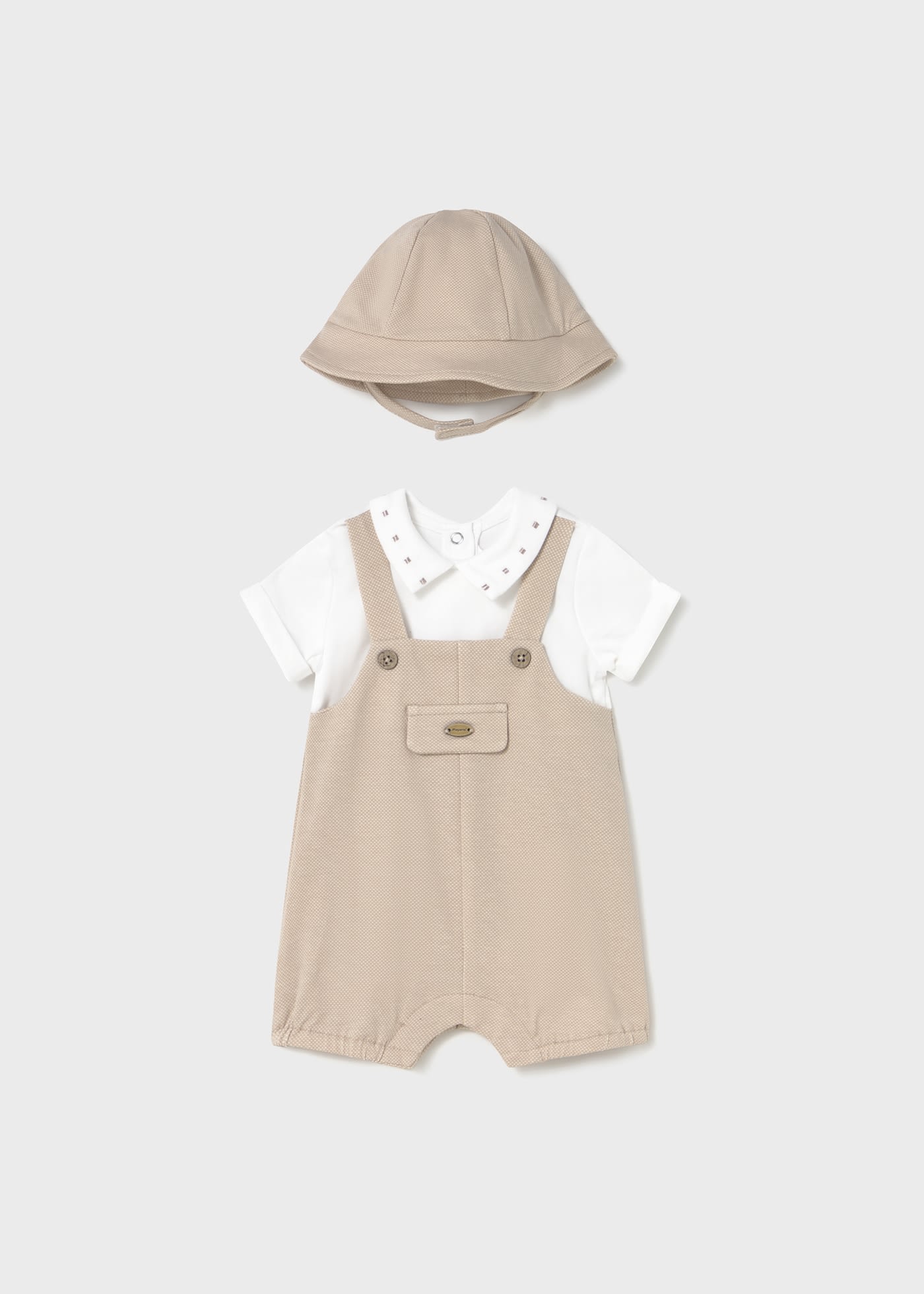 Newborn boy faux dungarees romper with bonnet