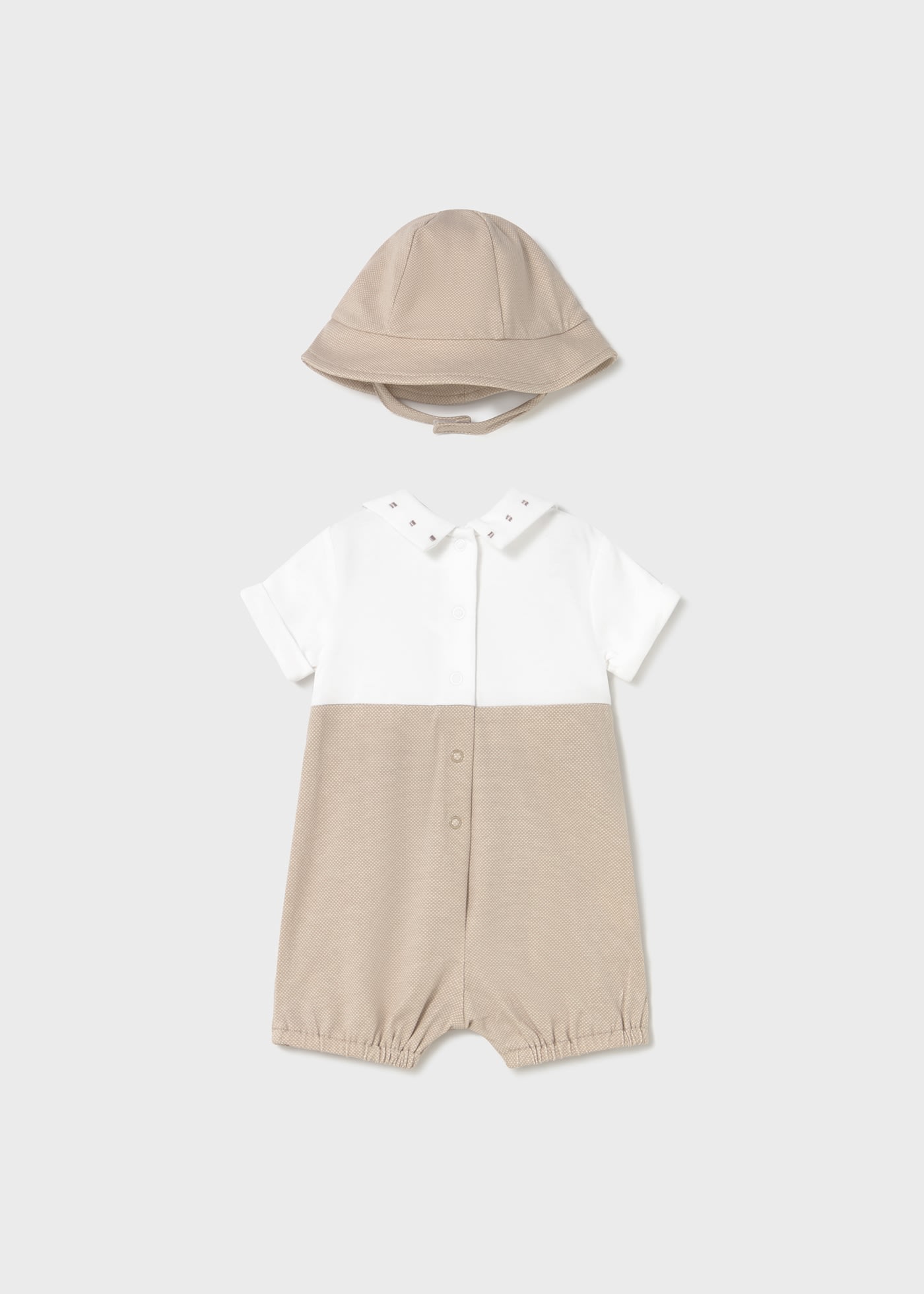 Newborn boy faux dungarees romper with bonnet