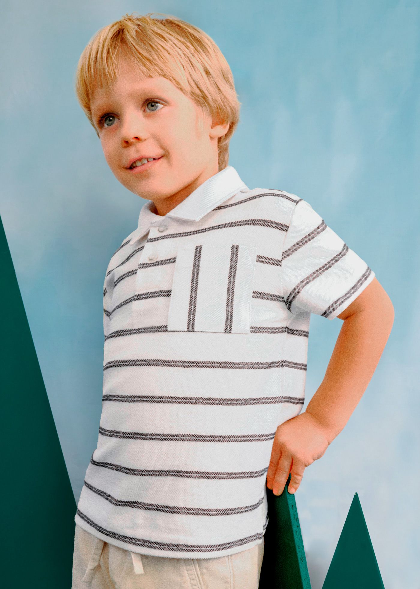 Boy striped polo shirt with pocket