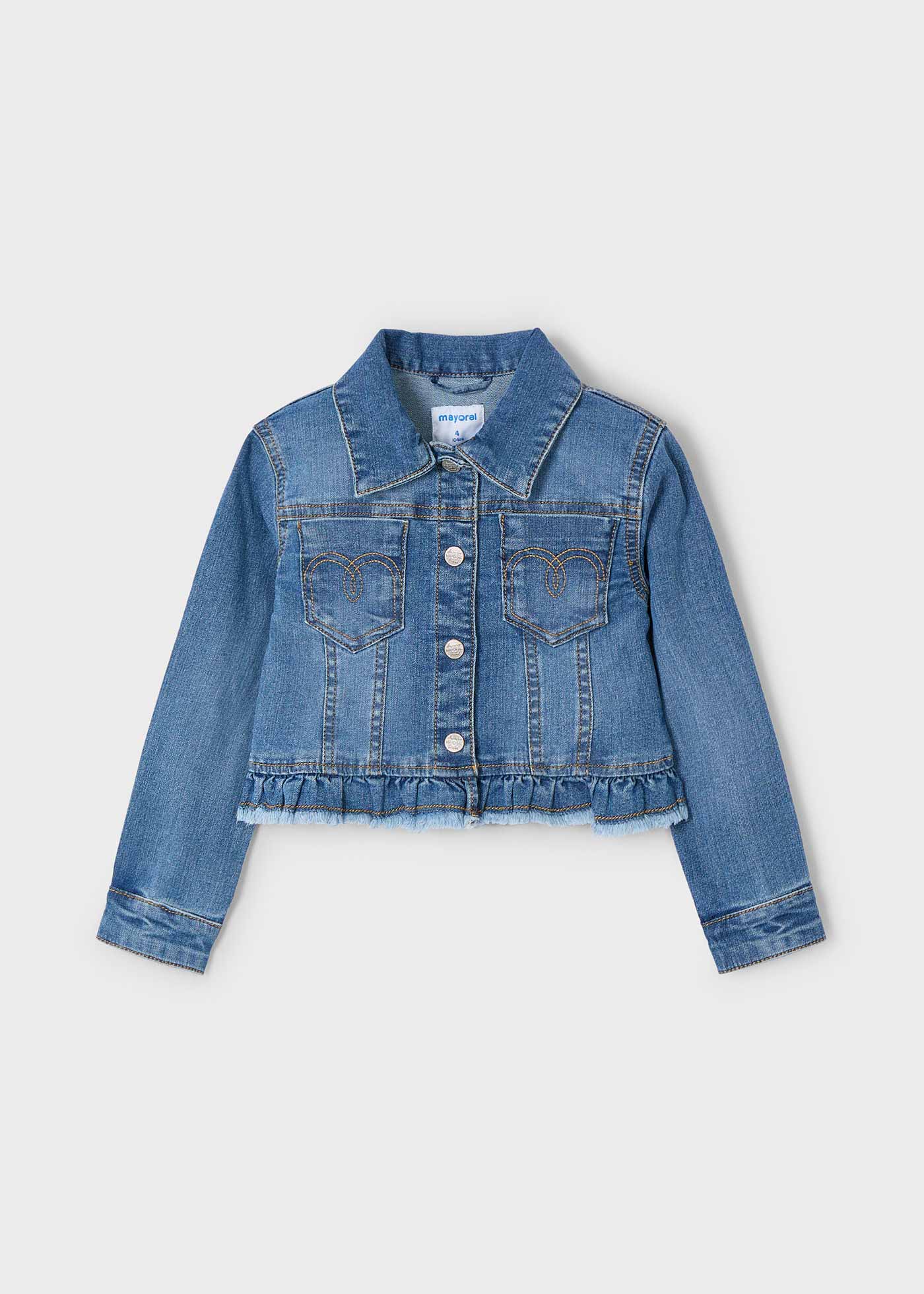 Girl Denim Jacket with Ruffle Hem