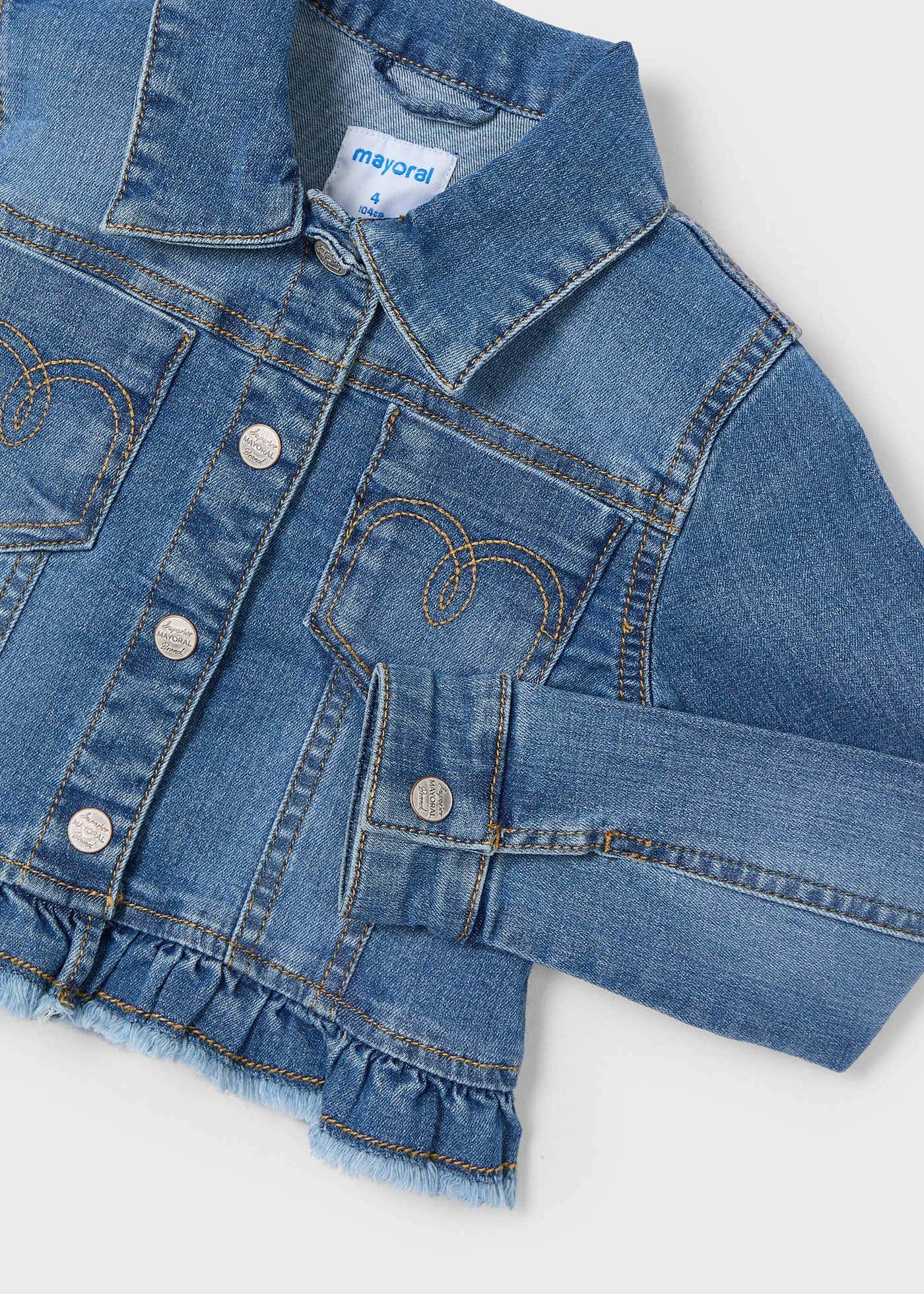 Girl Denim Jacket with Ruffle Hem