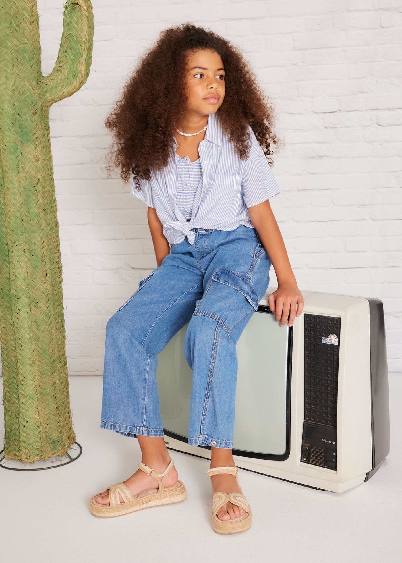 Blouse avec top rayé fille