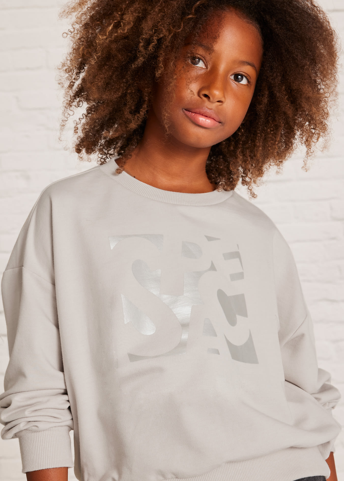 Sweat-shirt texte métallique pour fille