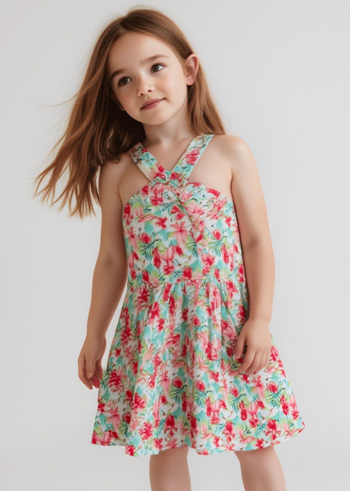 Girl print cross strap dress