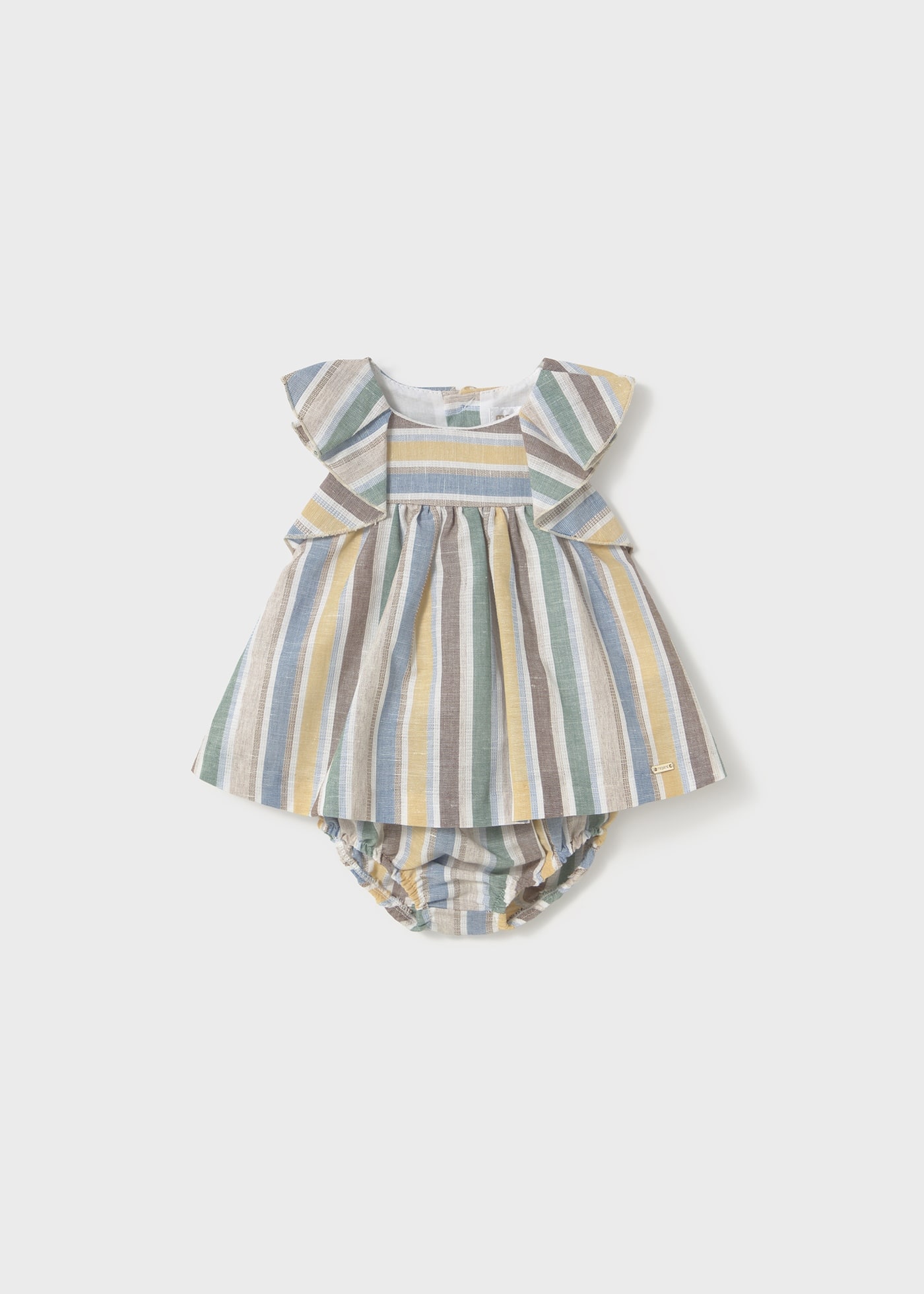 Newborn girl striped linen dress with nappy cover