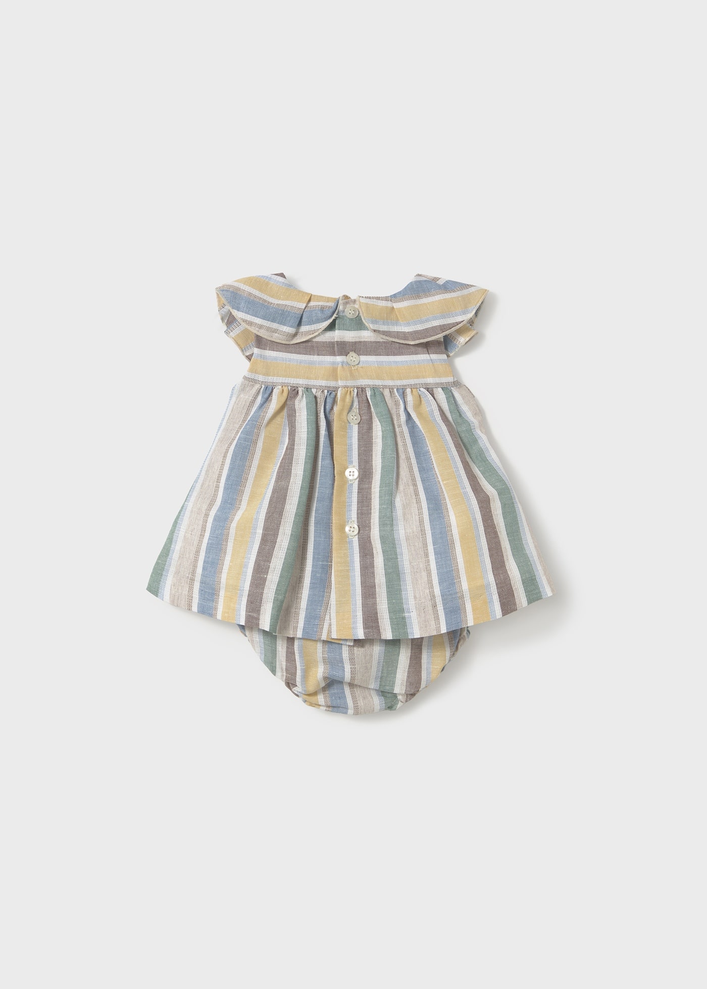 Newborn girl striped linen dress with nappy cover