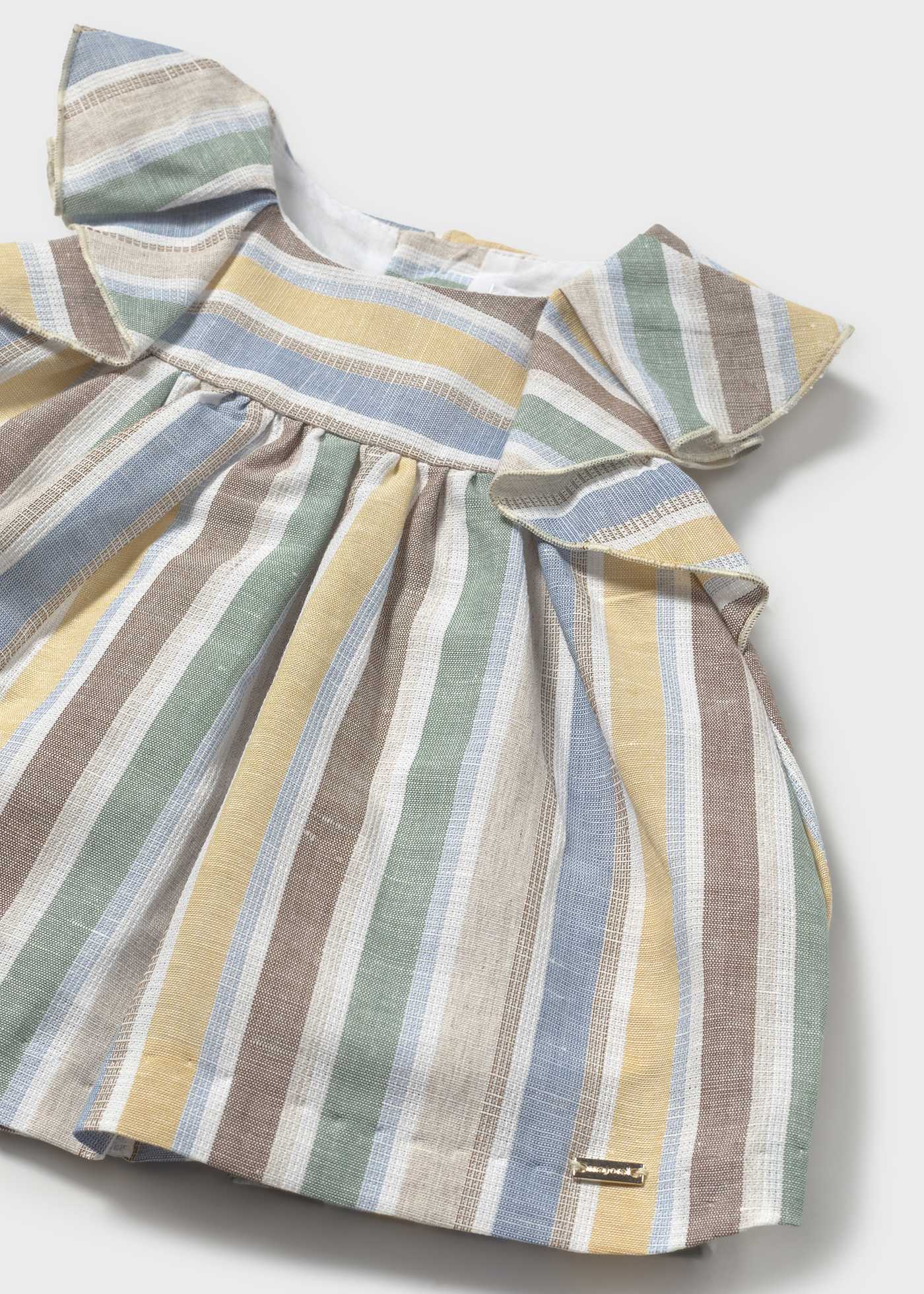 Newborn girl striped linen dress with nappy cover