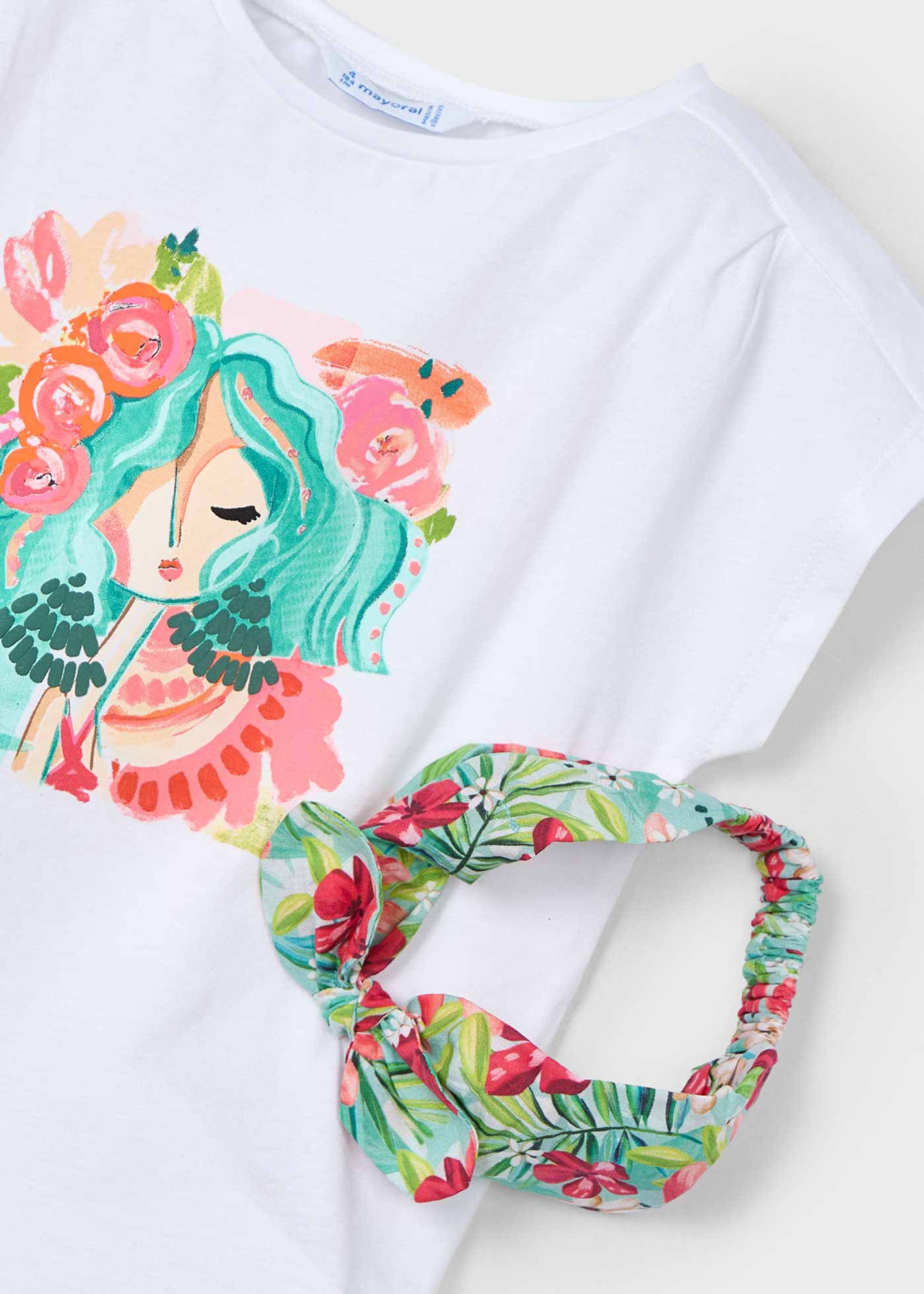 Camiseta con diadema estampada niña