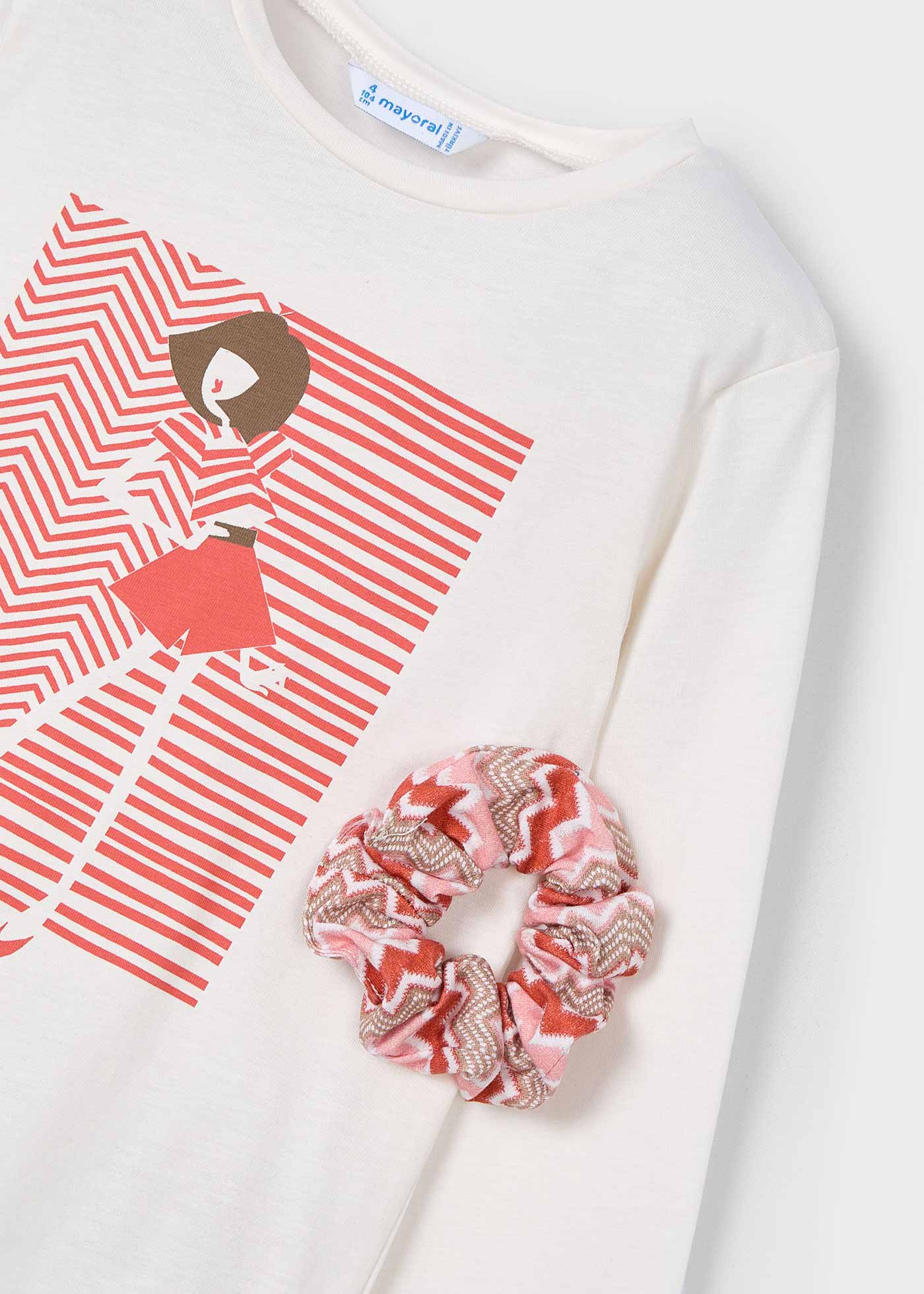 Playera manga larga con scrunchie niña